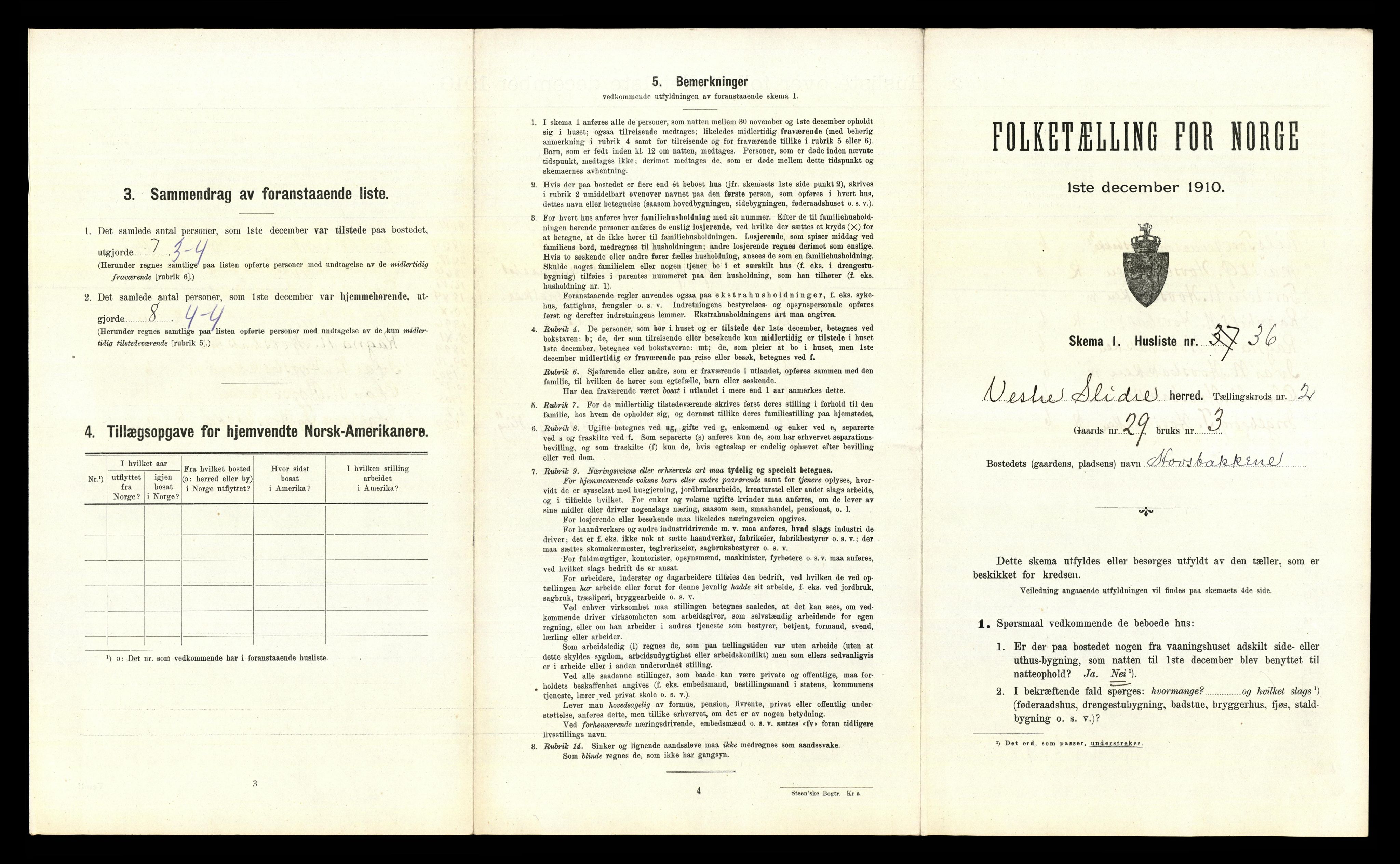 RA, 1910 census for Vestre Slidre, 1910, p. 223