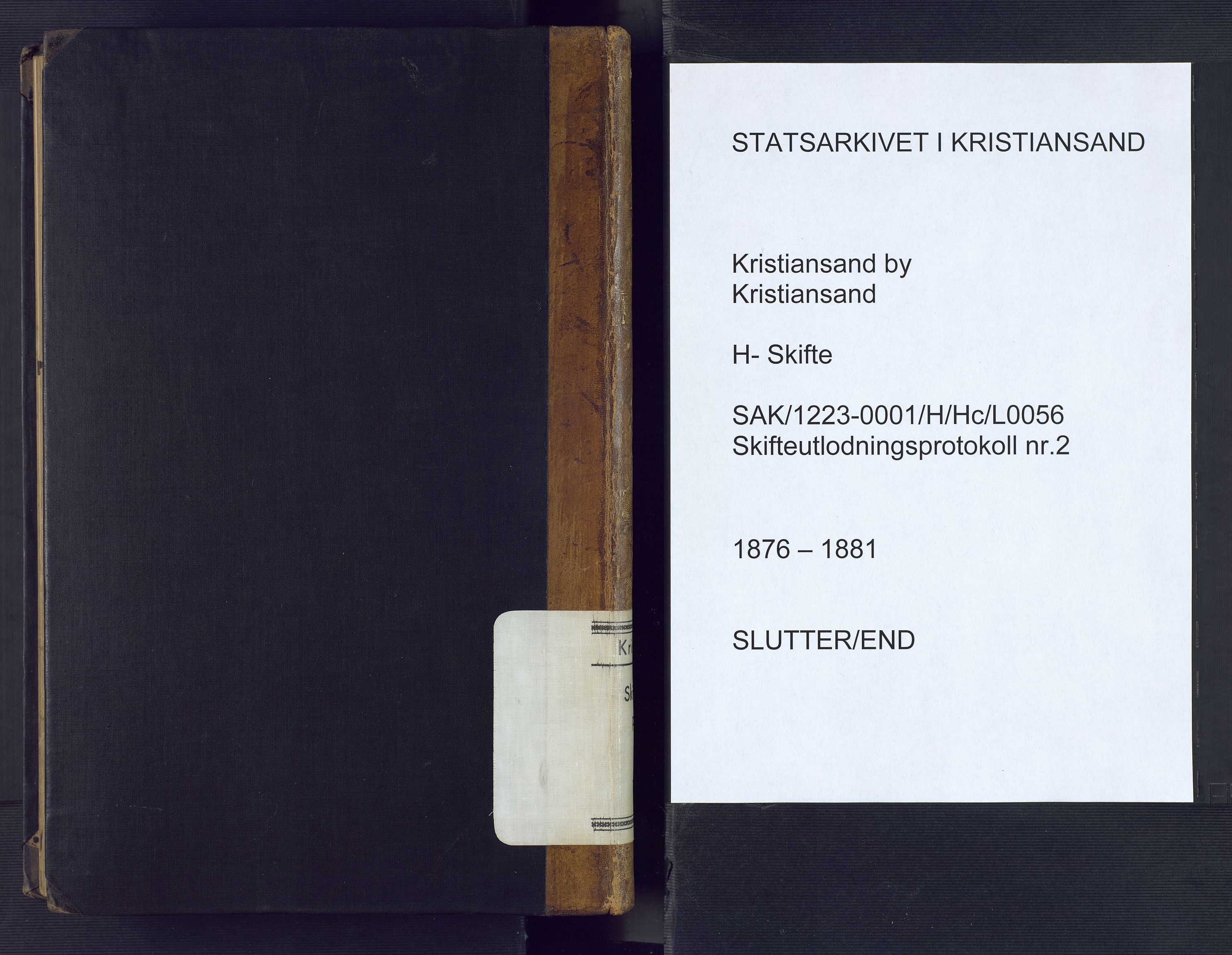 Kristiansand byrett, AV/SAK-1223-0001/H/Hc/L0056: Skifteutlodningsprotokoll nr. 2, med register, 1876-1881