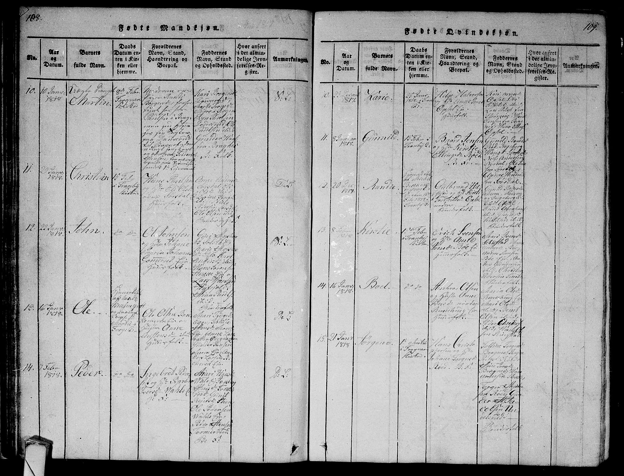 Lier kirkebøker, SAKO/A-230/G/Ga/L0001: Parish register (copy) no. I 1, 1813-1824, p. 108-109