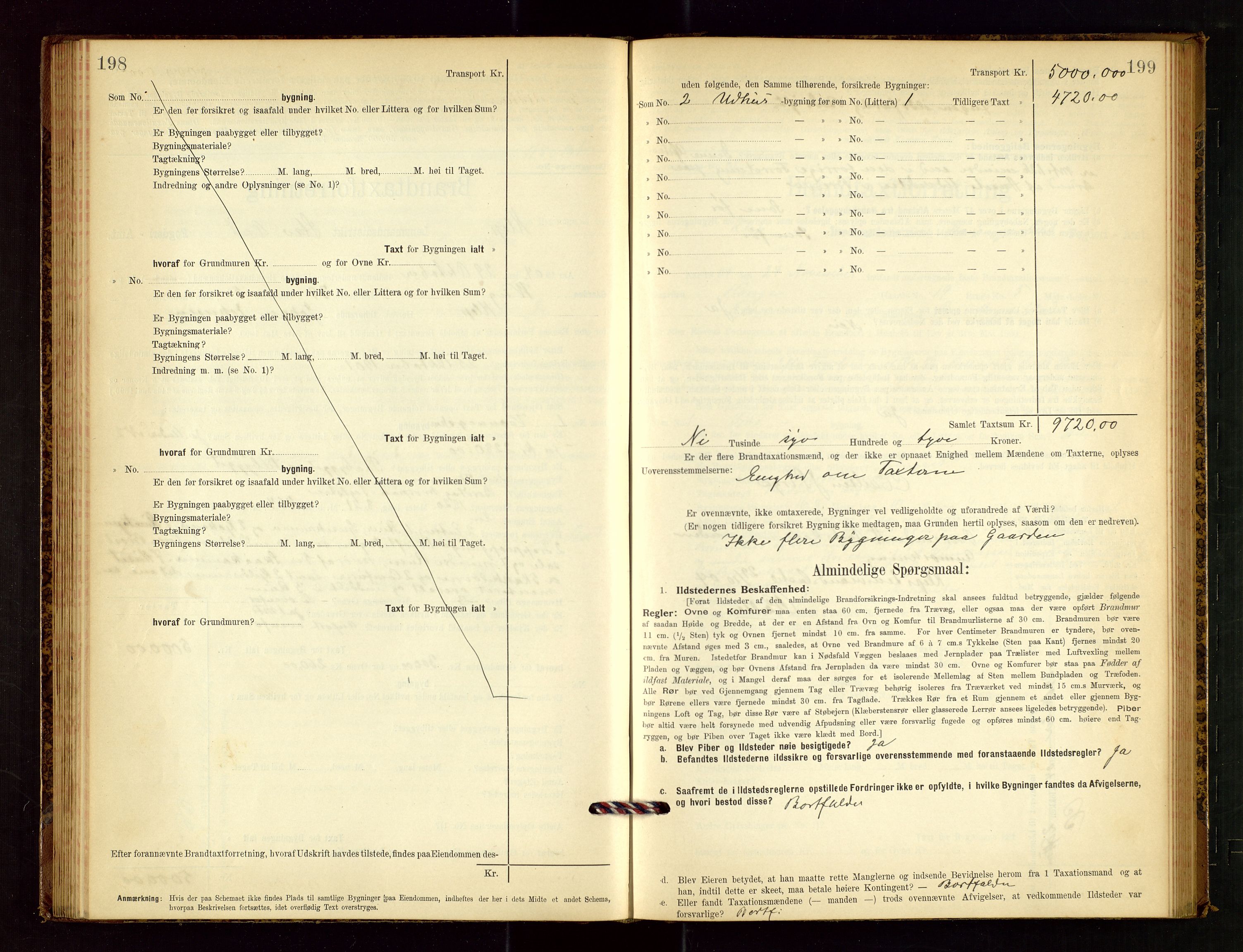 Klepp lensmannskontor, SAST/A-100163/Goc/L0003: "Brandtaxationsprotokol" m/register, 1902-1907, p. 198-199