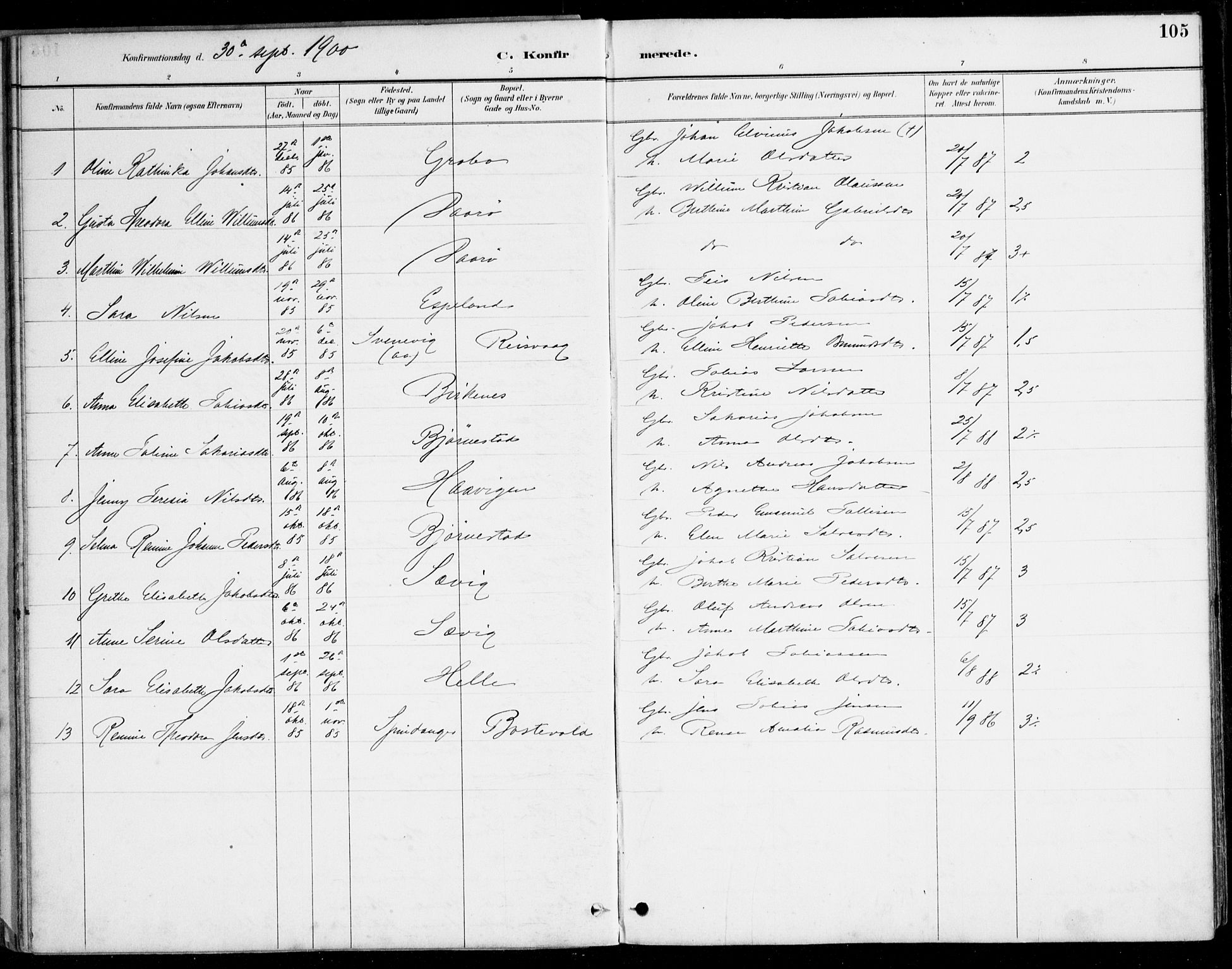 Herad sokneprestkontor, AV/SAK-1111-0018/F/Fa/Fab/L0005: Parish register (official) no. A 5, 1886-1913, p. 105