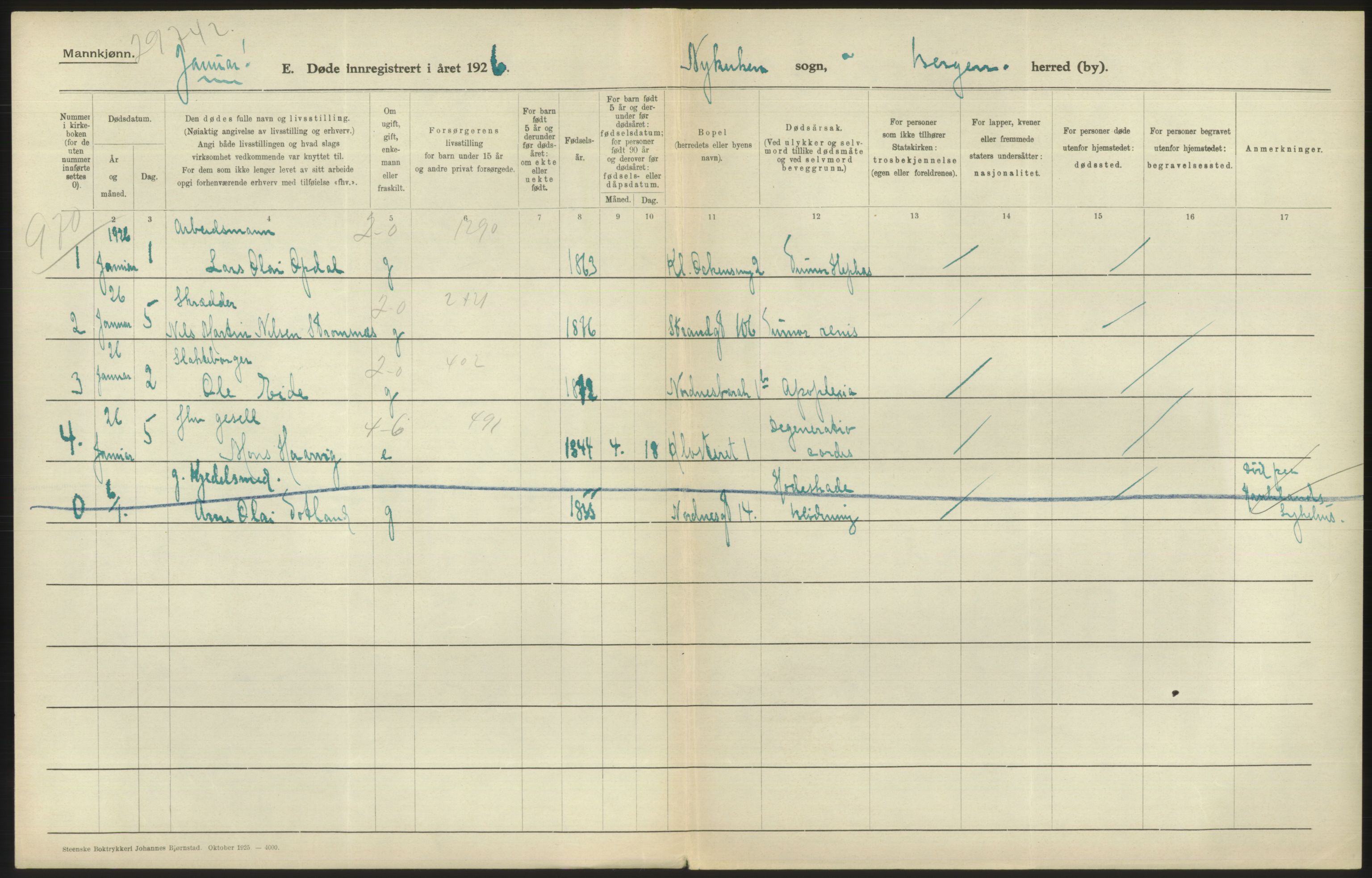 Statistisk sentralbyrå, Sosiodemografiske emner, Befolkning, RA/S-2228/D/Df/Dfc/Dfcf/L0028: Bergen: Gifte, døde, dødfødte., 1926, p. 662