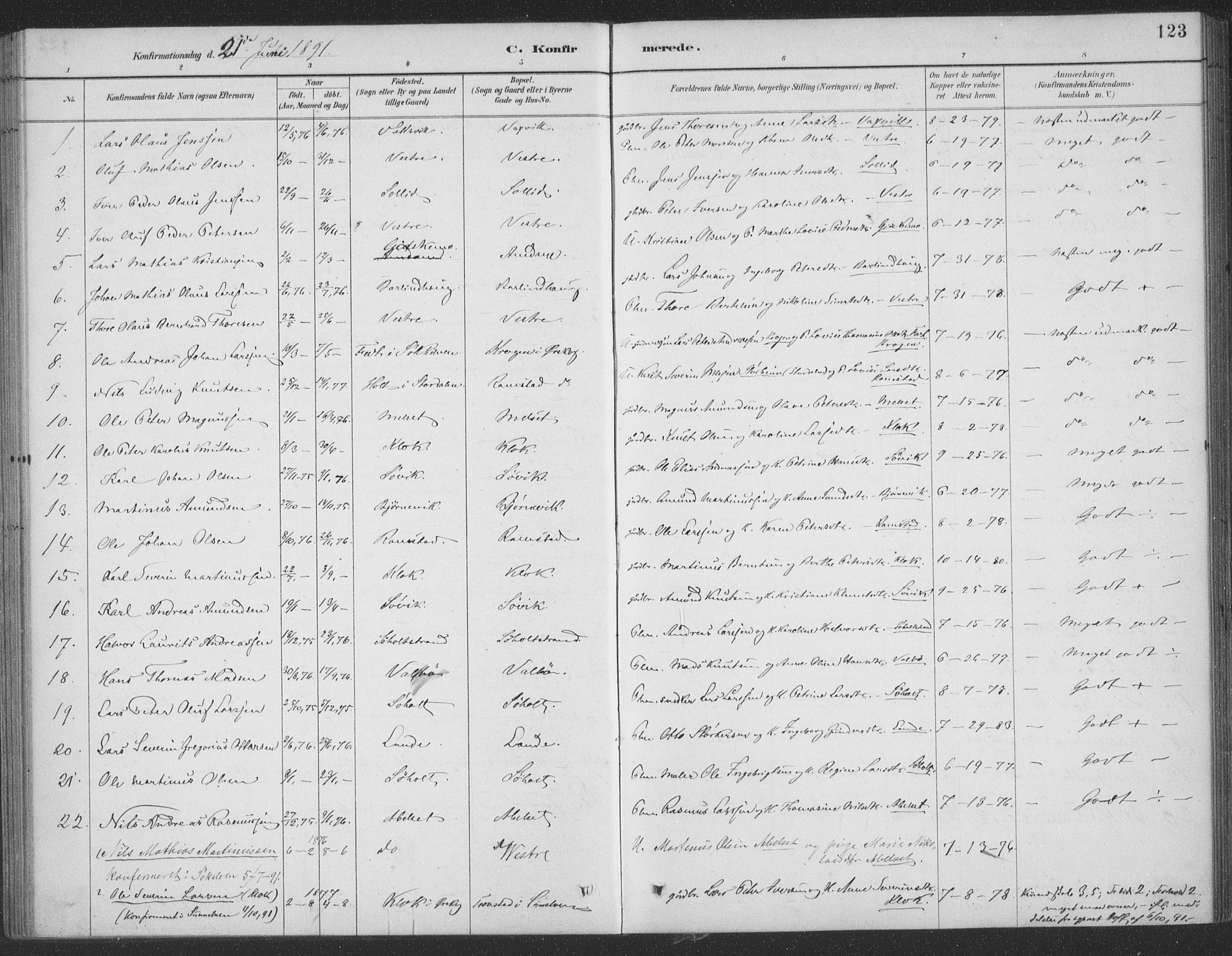 Ministerialprotokoller, klokkerbøker og fødselsregistre - Møre og Romsdal, AV/SAT-A-1454/522/L0316: Parish register (official) no. 522A11, 1890-1911, p. 123