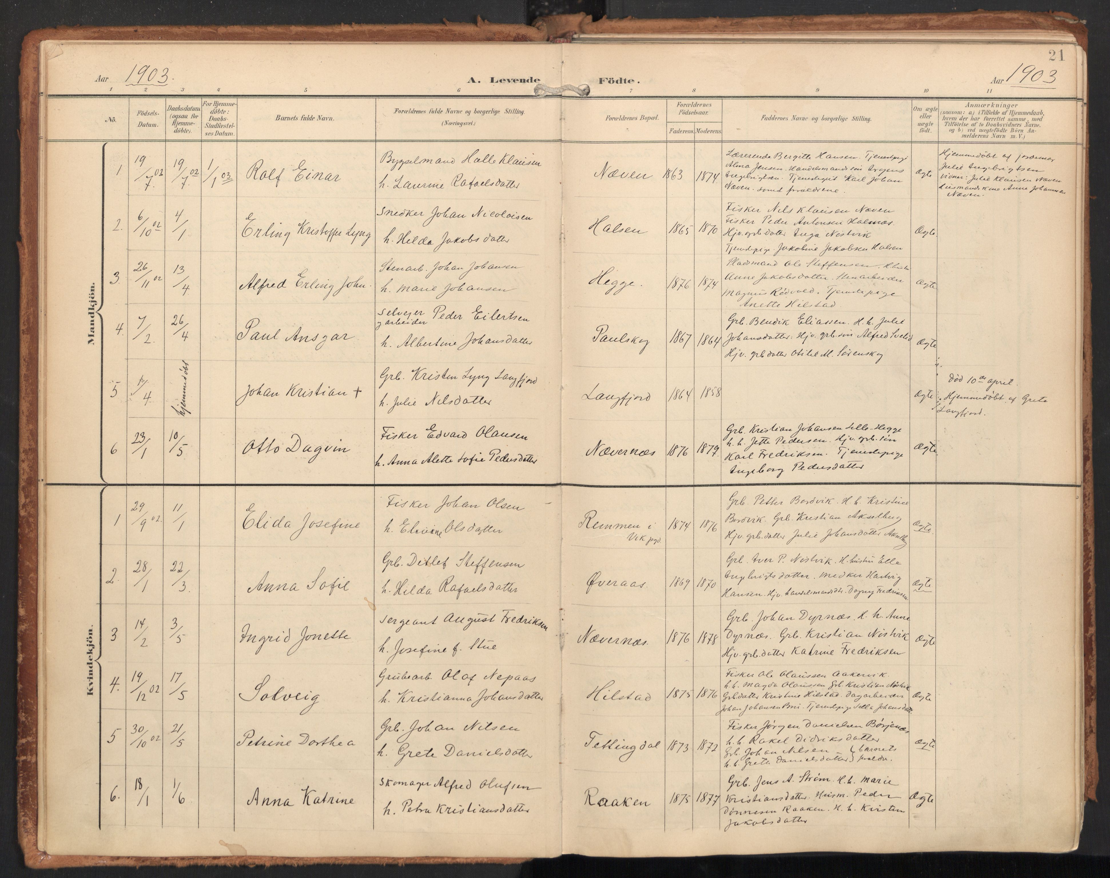 Ministerialprotokoller, klokkerbøker og fødselsregistre - Nordland, SAT/A-1459/814/L0227: Parish register (official) no. 814A08, 1899-1920, p. 21
