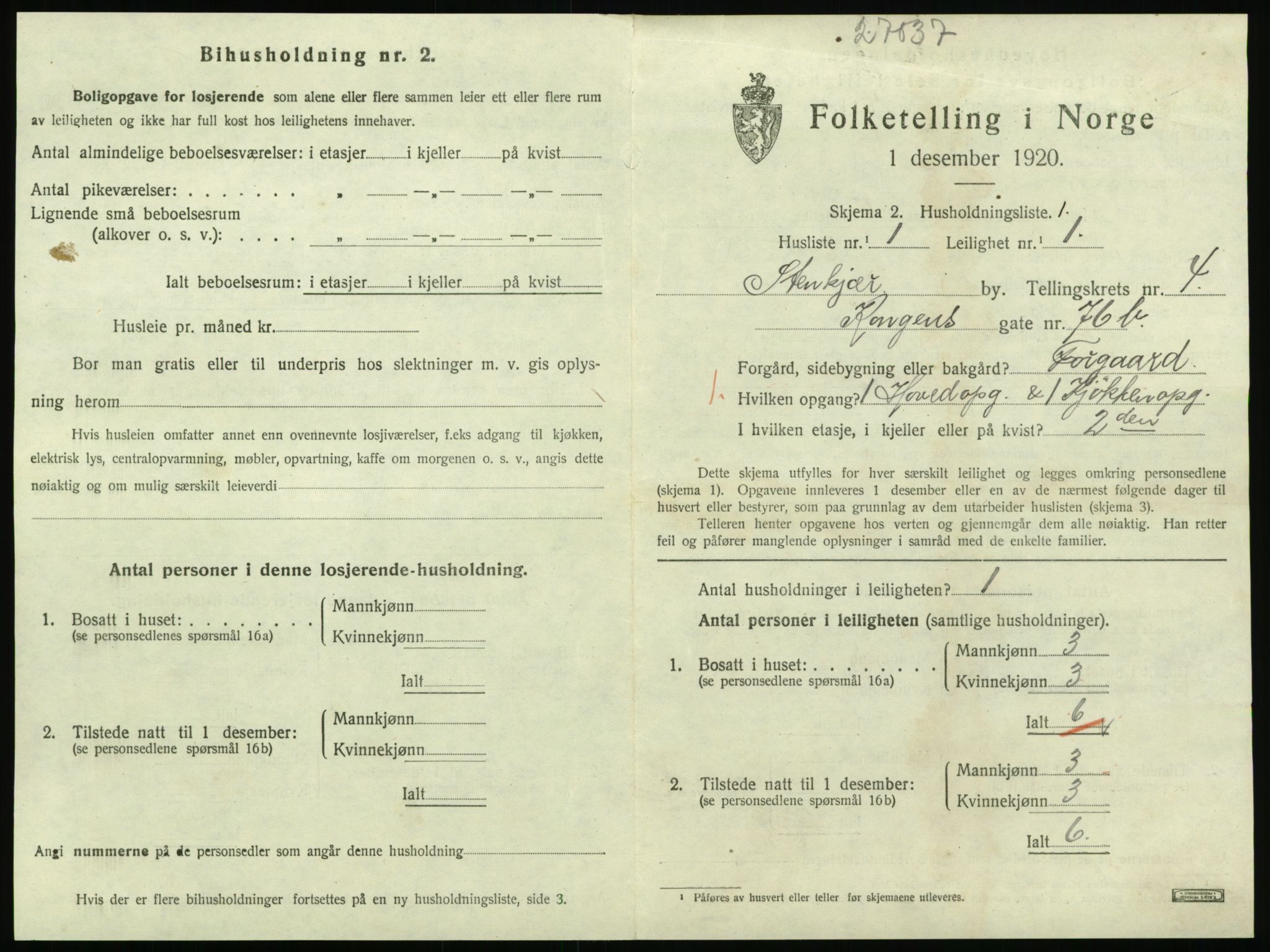 SAT, 1920 census for Steinkjer, 1920, p. 2128