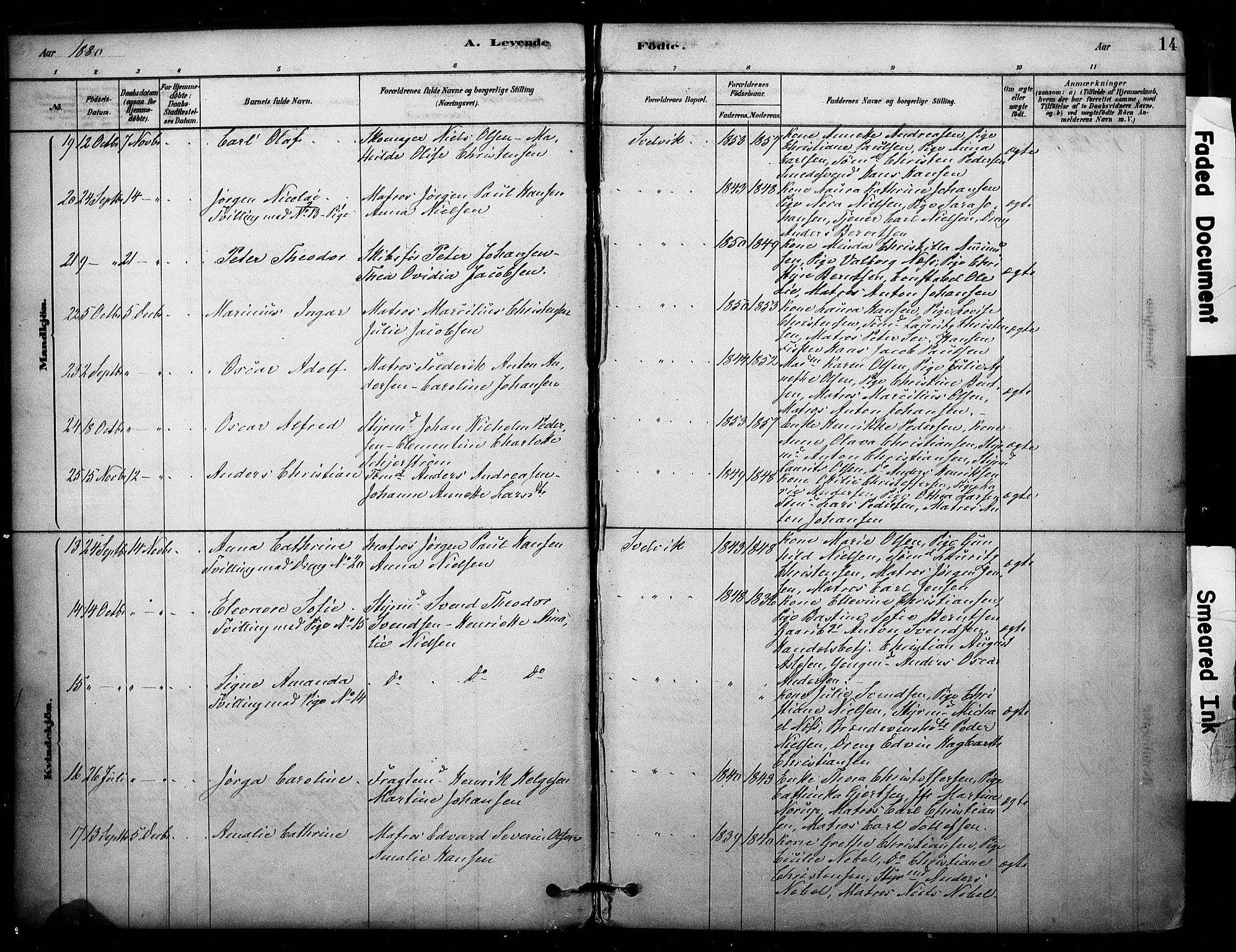 Strømm kirkebøker, AV/SAKO-A-322/F/Fb/L0001: Parish register (official) no. II 1, 1878-1899, p. 14