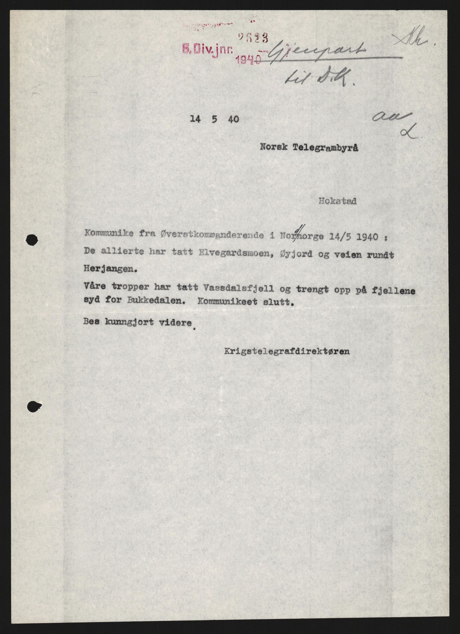 Forsvaret, Forsvarets krigshistoriske avdeling, AV/RA-RAFA-2017/Y/Yb/L0123: II-C-11-600  -  6. Divisjon med avdelinger, 1940, p. 610