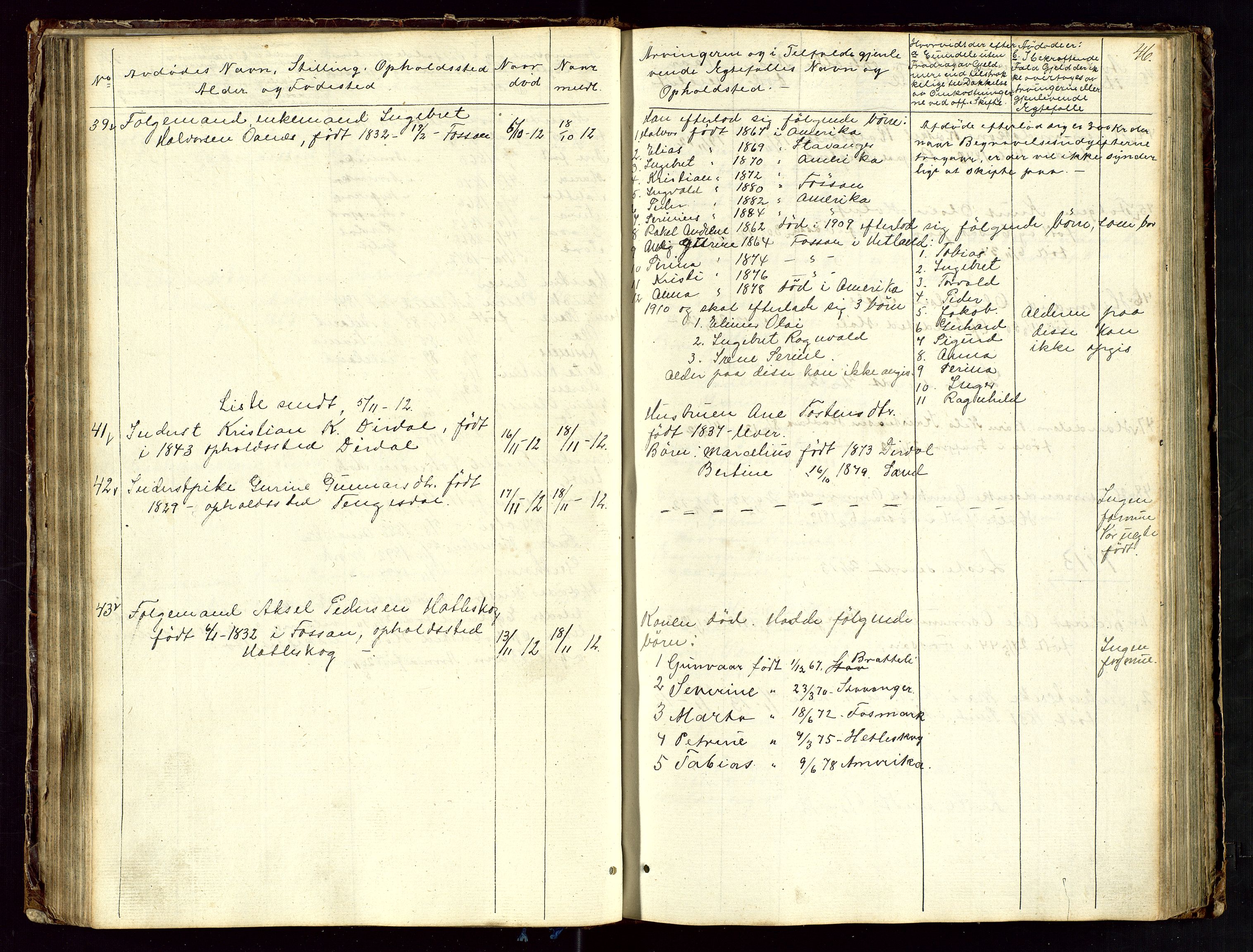 Høle og Forsand lensmannskontor, AV/SAST-A-100127/Gga/L0002: "Dødsanmeldelsesprotokol", 1903-1919, p. 46