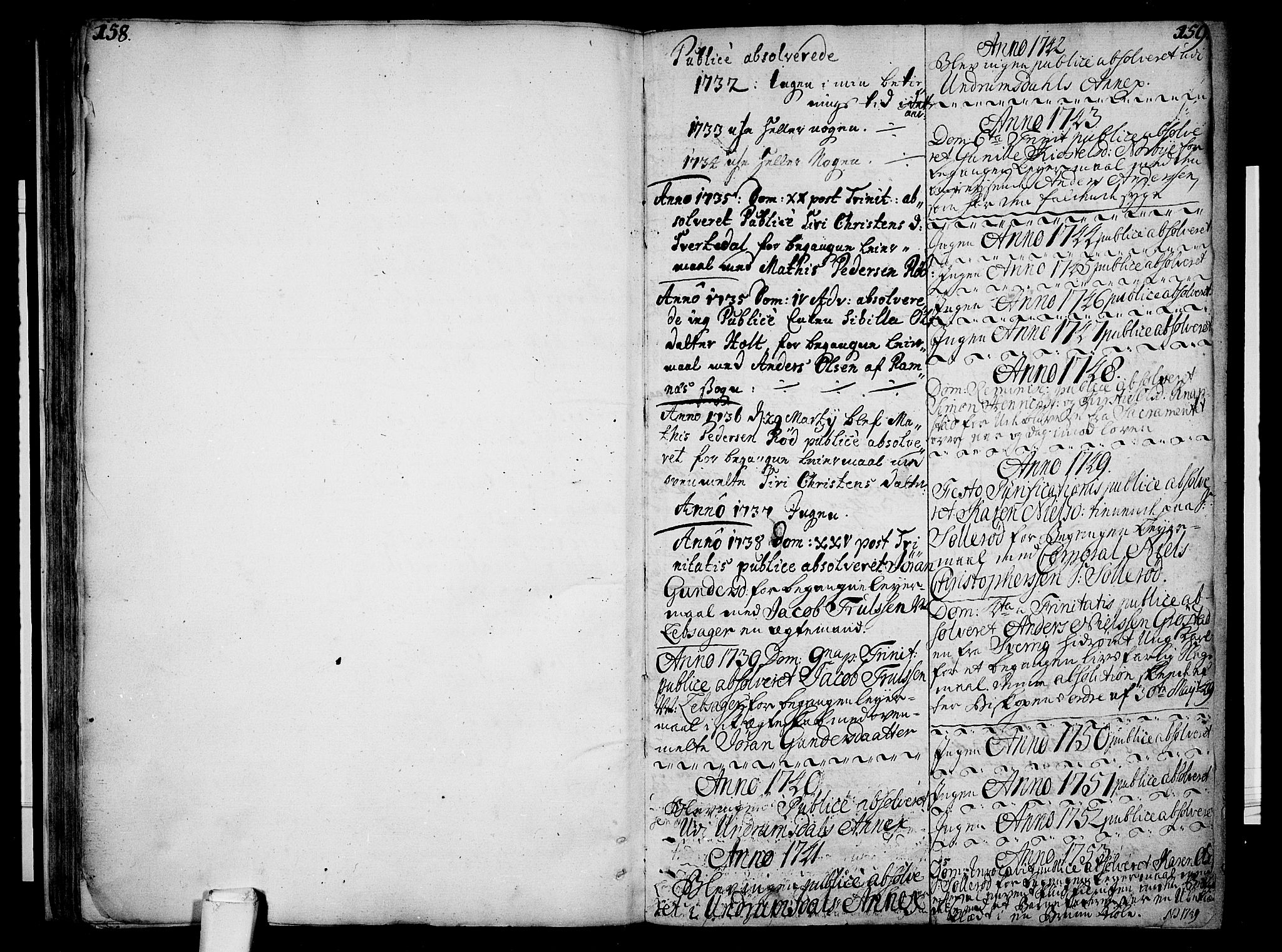 Våle kirkebøker, AV/SAKO-A-334/F/Fa/L0004: Parish register (official) no. I 4 /1, 1732-1773, p. 158-159