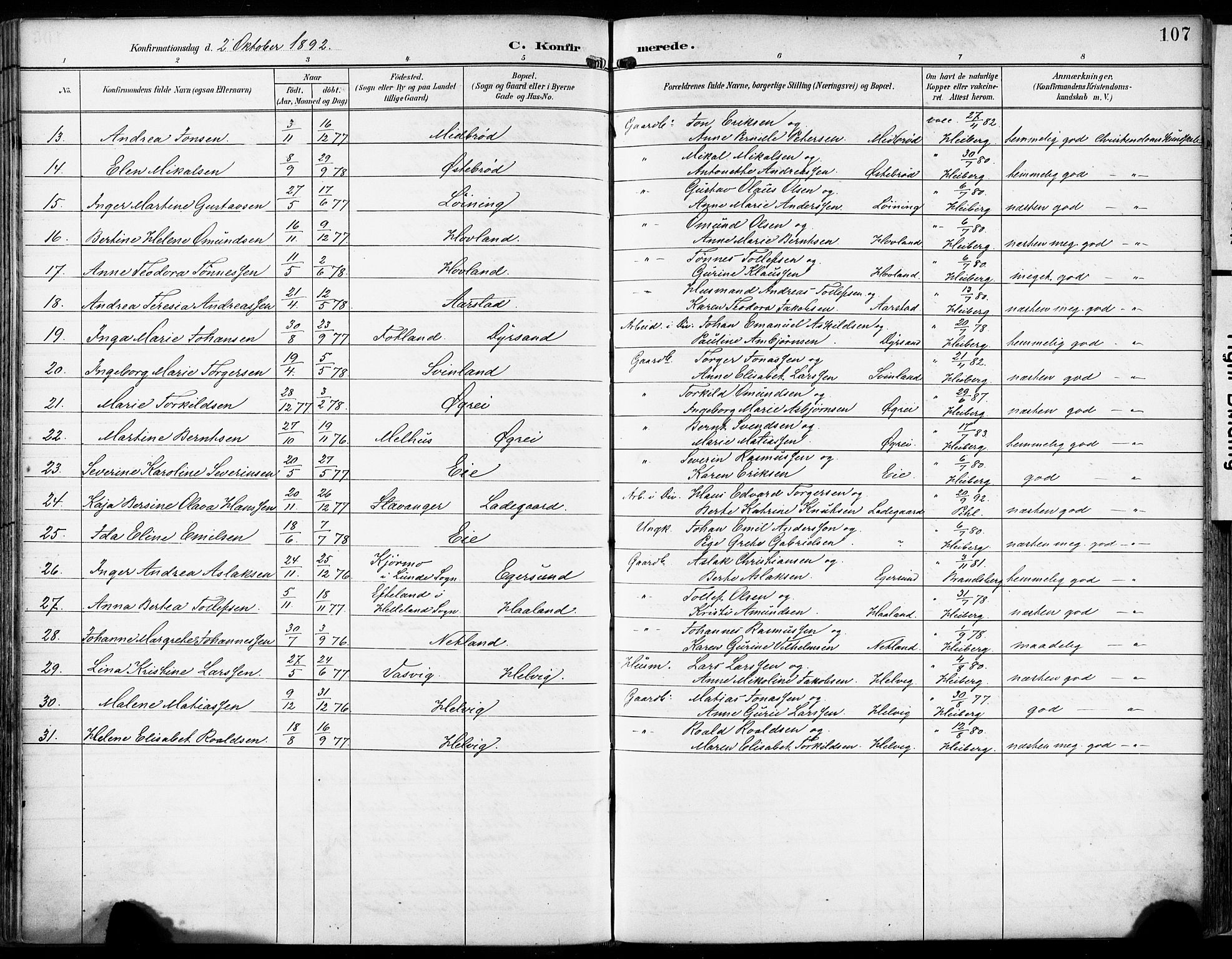Eigersund sokneprestkontor, SAST/A-101807/S08/L0018: Parish register (official) no. A 17, 1892-1905, p. 107