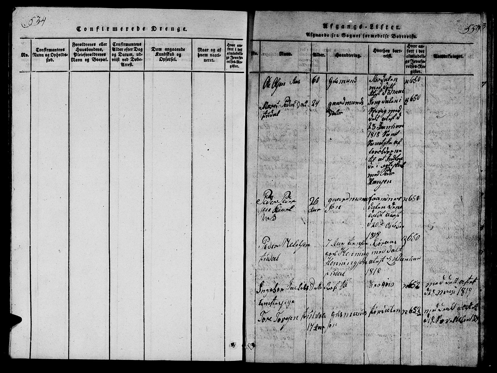 Ministerialprotokoller, klokkerbøker og fødselsregistre - Sør-Trøndelag, SAT/A-1456/698/L1164: Parish register (copy) no. 698C01, 1816-1861, p. 534-559