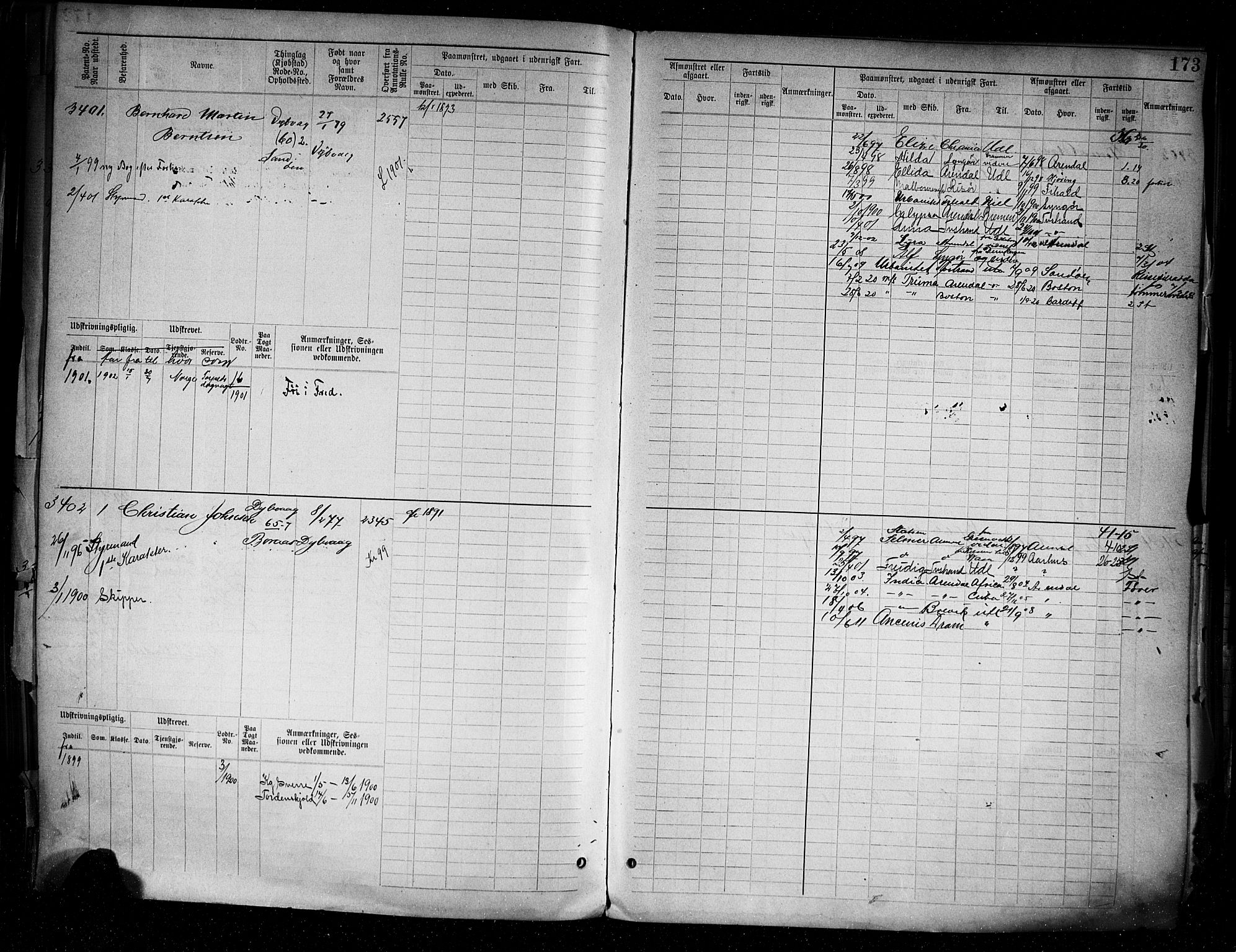 Tvedestrand mønstringskrets, SAK/2031-0011/F/Fb/L0005: Hovedrulle A nr 3057-3817, R-6, 1890-1920, p. 176