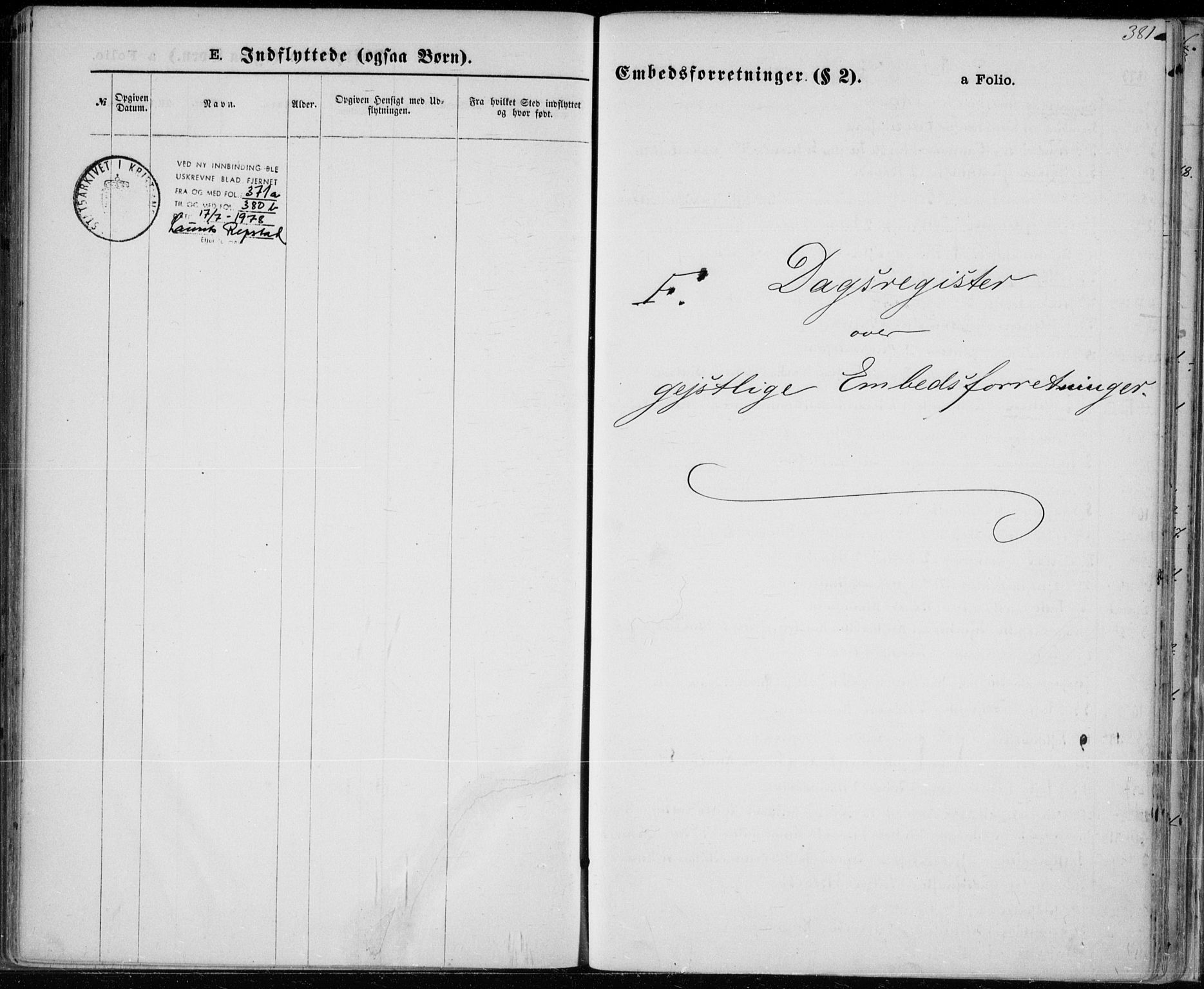 Vestre Moland sokneprestkontor, SAK/1111-0046/F/Fa/Fab/L0008: Parish register (official) no. A 8, 1873-1883, p. 381