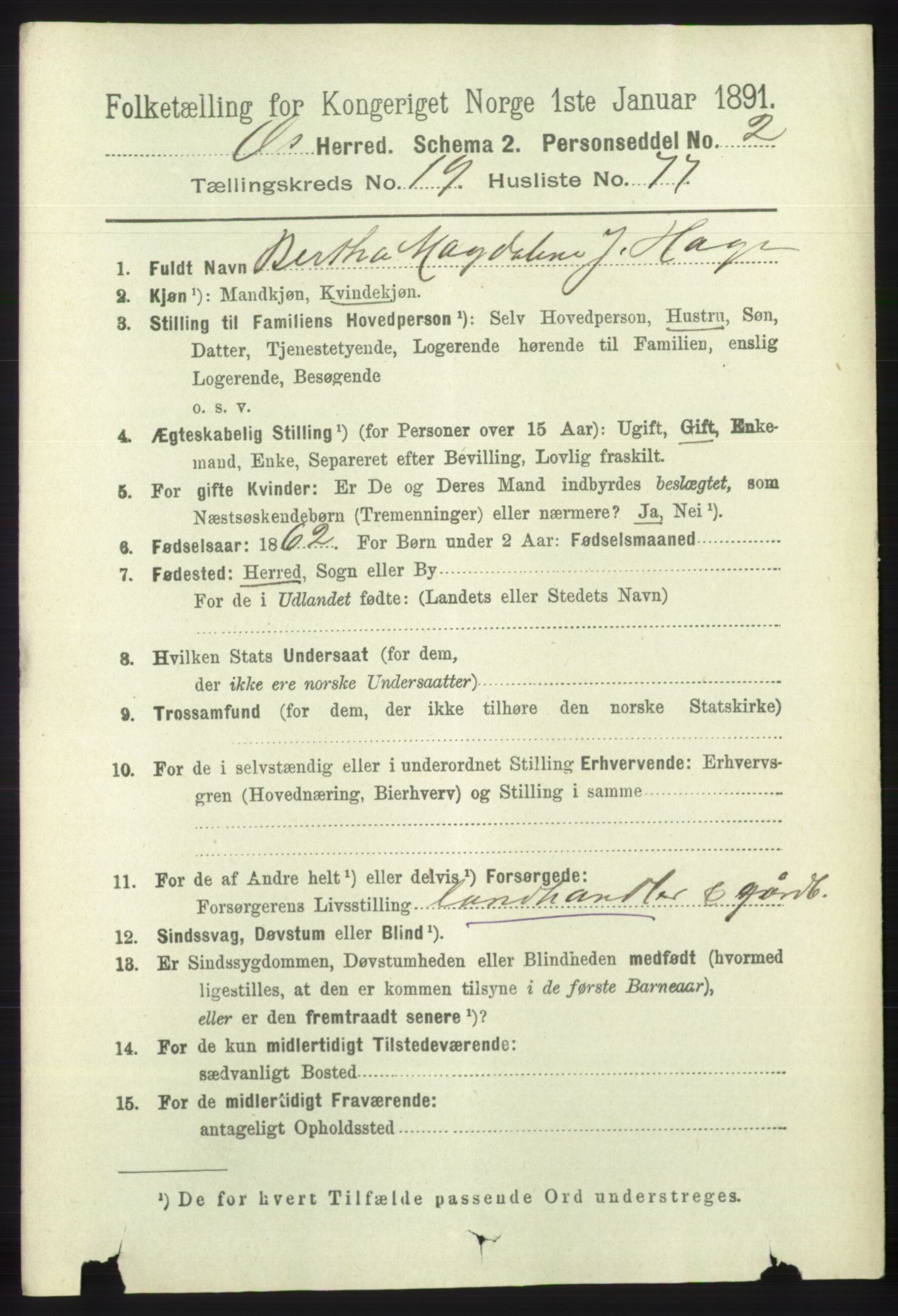 RA, 1891 census for 1243 Os, 1891, p. 4397