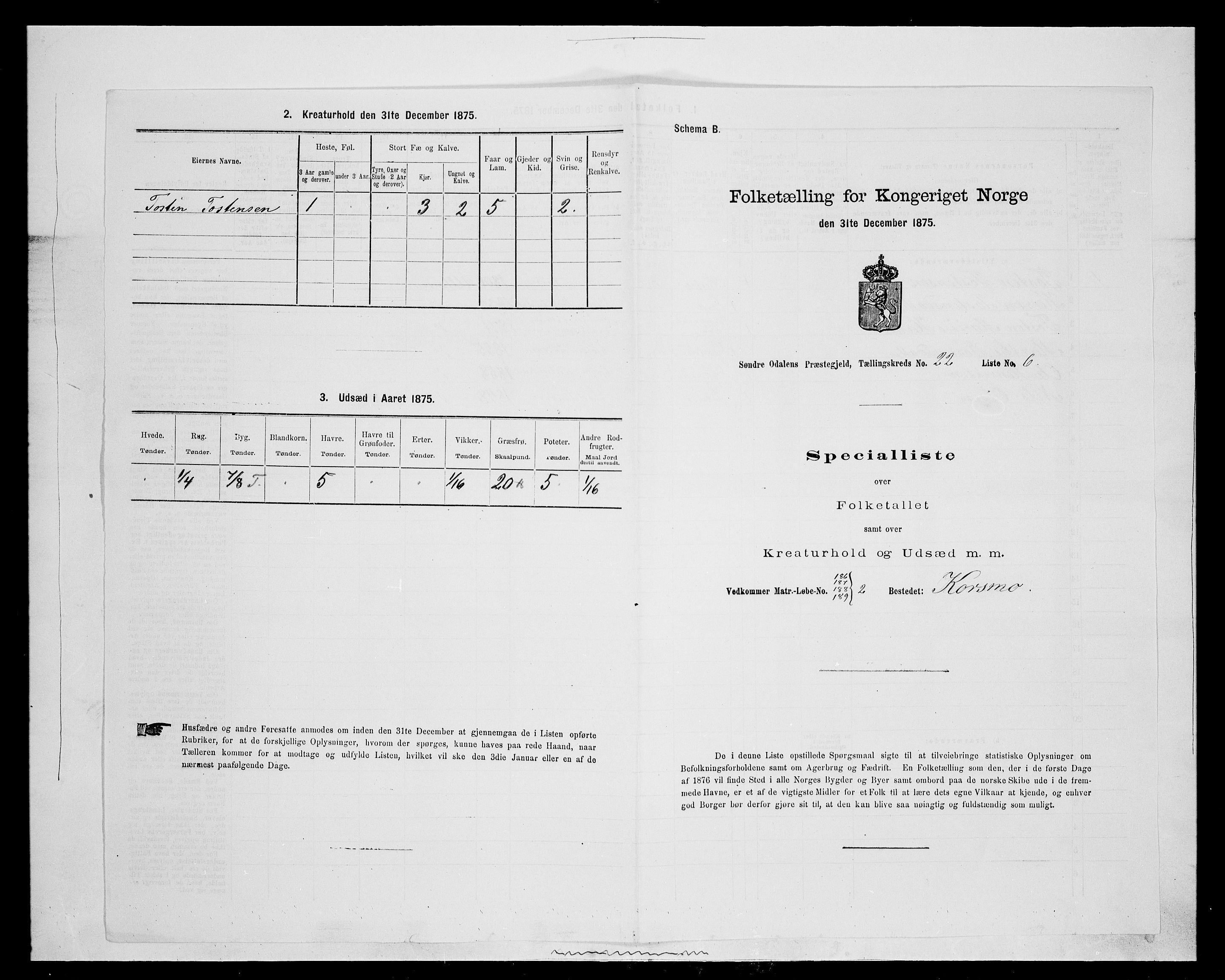 SAH, 1875 census for 0419P Sør-Odal, 1875, p. 1886