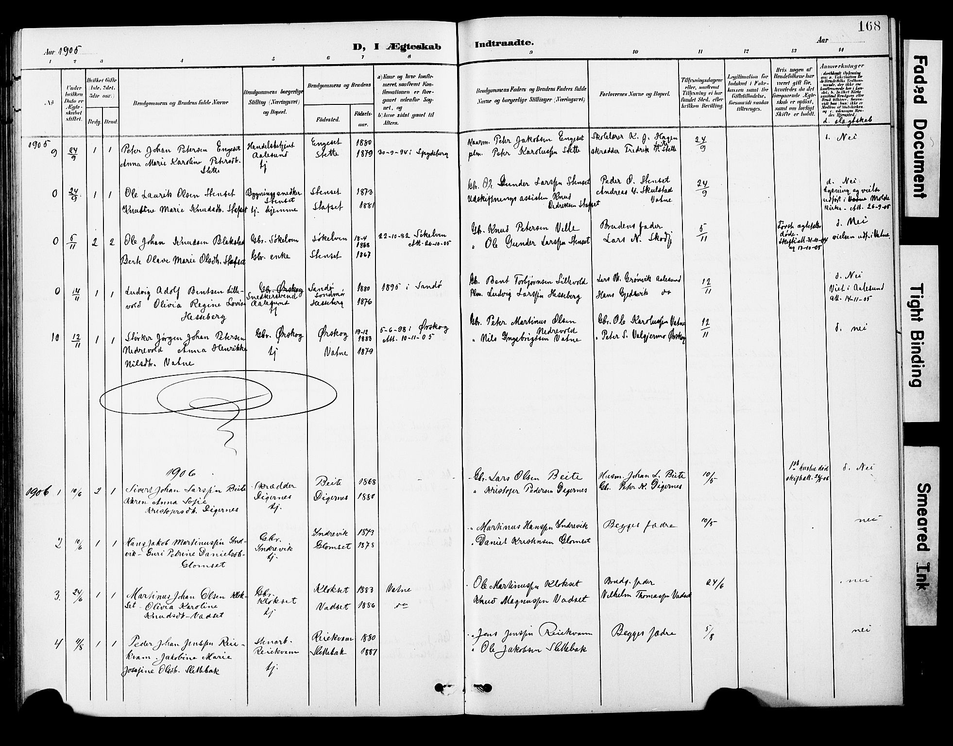 Ministerialprotokoller, klokkerbøker og fødselsregistre - Møre og Romsdal, AV/SAT-A-1454/524/L0366: Parish register (copy) no. 524C07, 1900-1931, p. 168