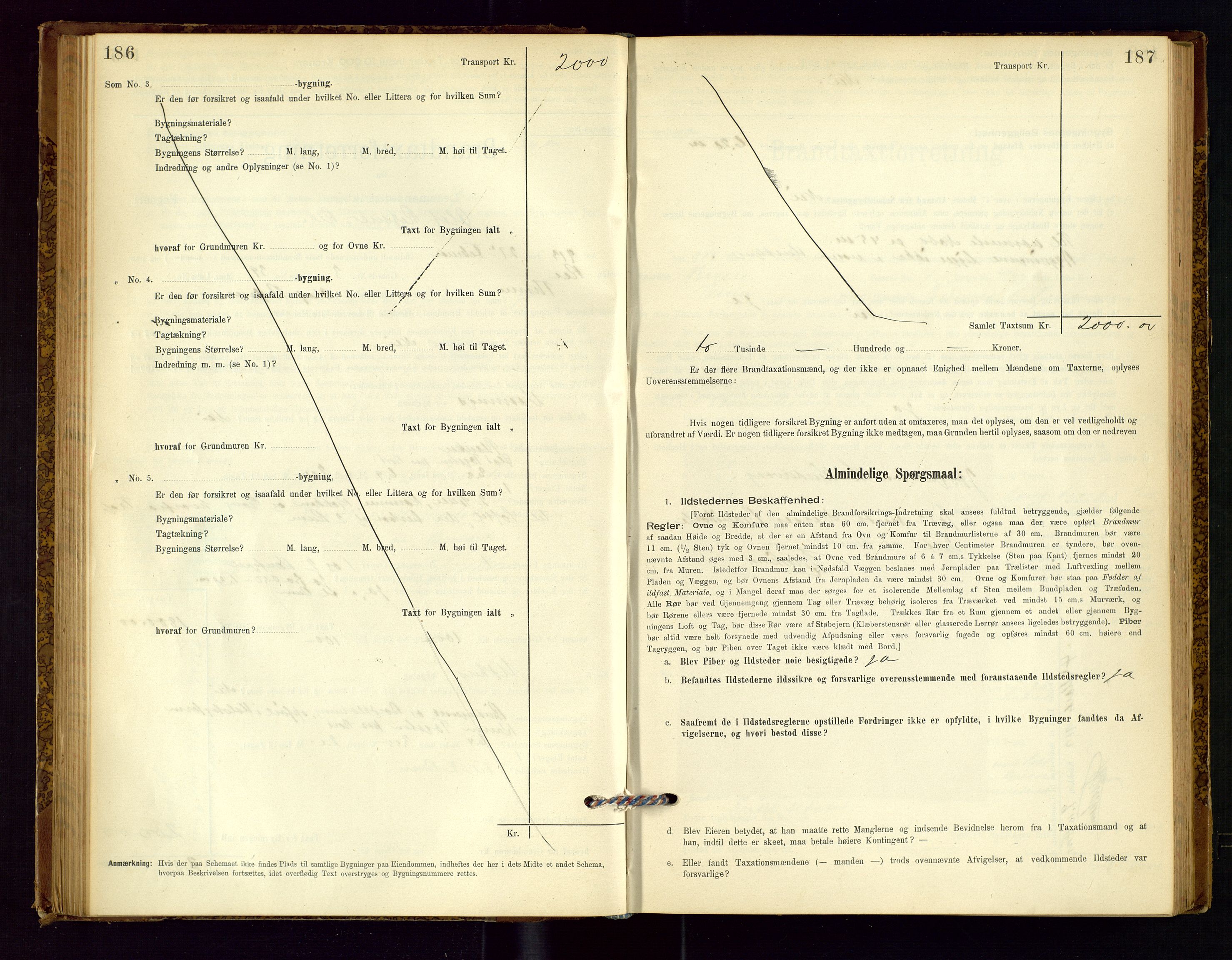 Time lensmannskontor, AV/SAST-A-100420/Gob/L0001: Branntakstprotokoll, 1896-1914, p. 186-187