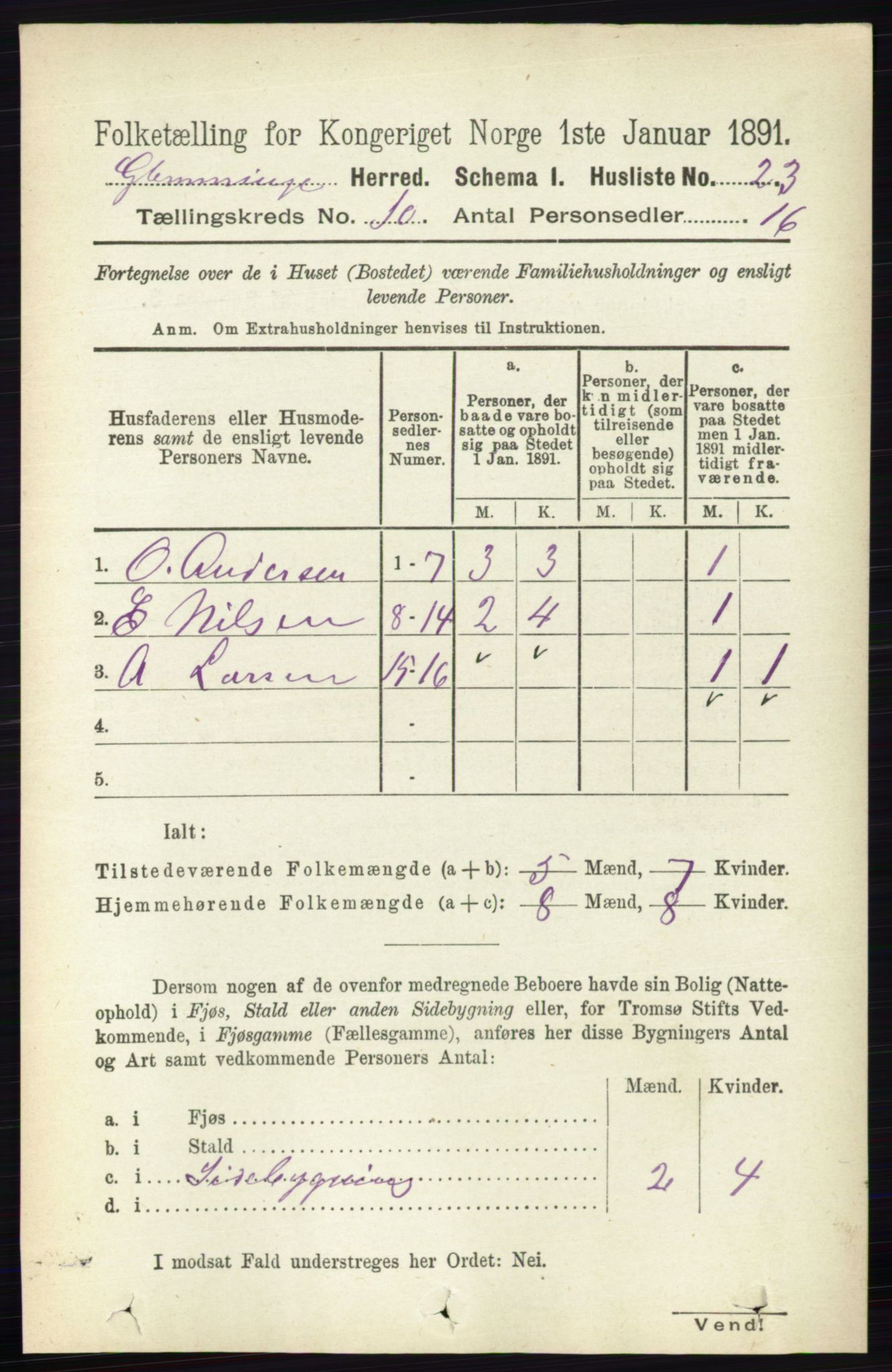 RA, 1891 census for 0132 Glemmen, 1891, p. 9923