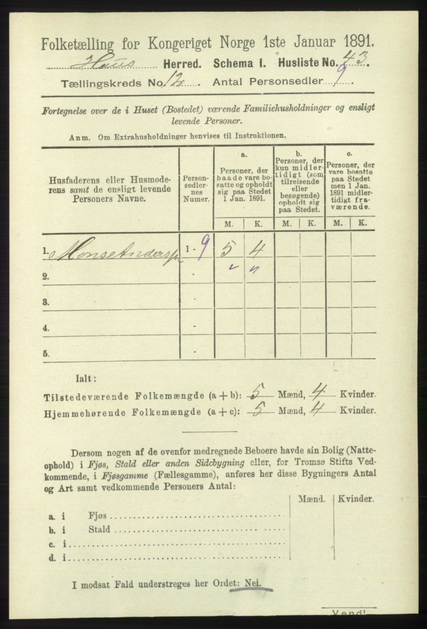 RA, 1891 census for 1250 Haus, 1891, p. 5230