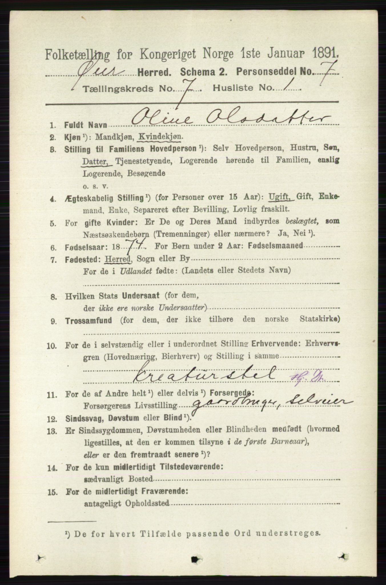 RA, 1891 census for 0521 Øyer, 1891, p. 2482