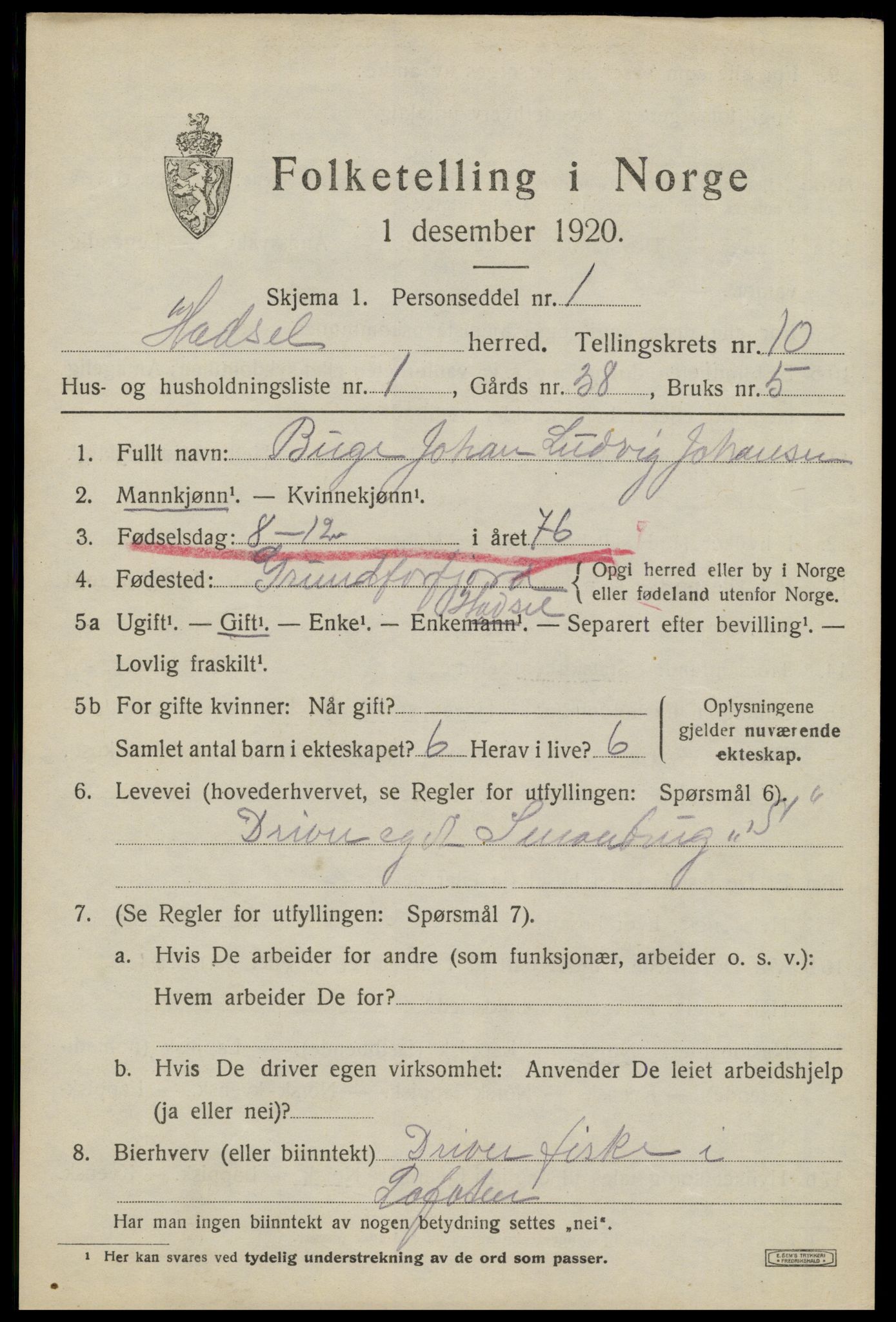 SAT, 1920 census for Hadsel, 1920, p. 8128