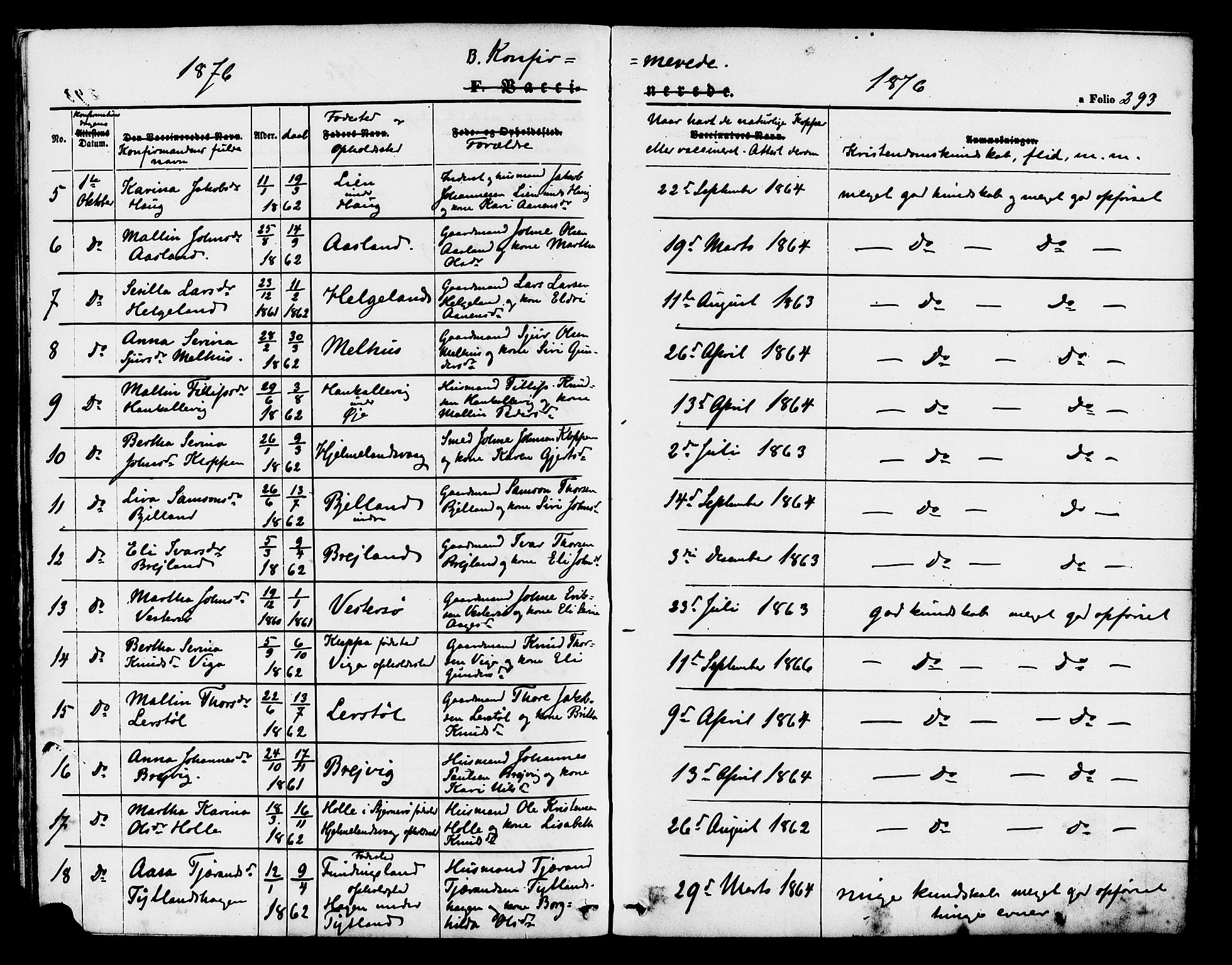 Hjelmeland sokneprestkontor, AV/SAST-A-101843/01/IV/L0011: Parish register (official) no. A 11, 1861-1878, p. 293
