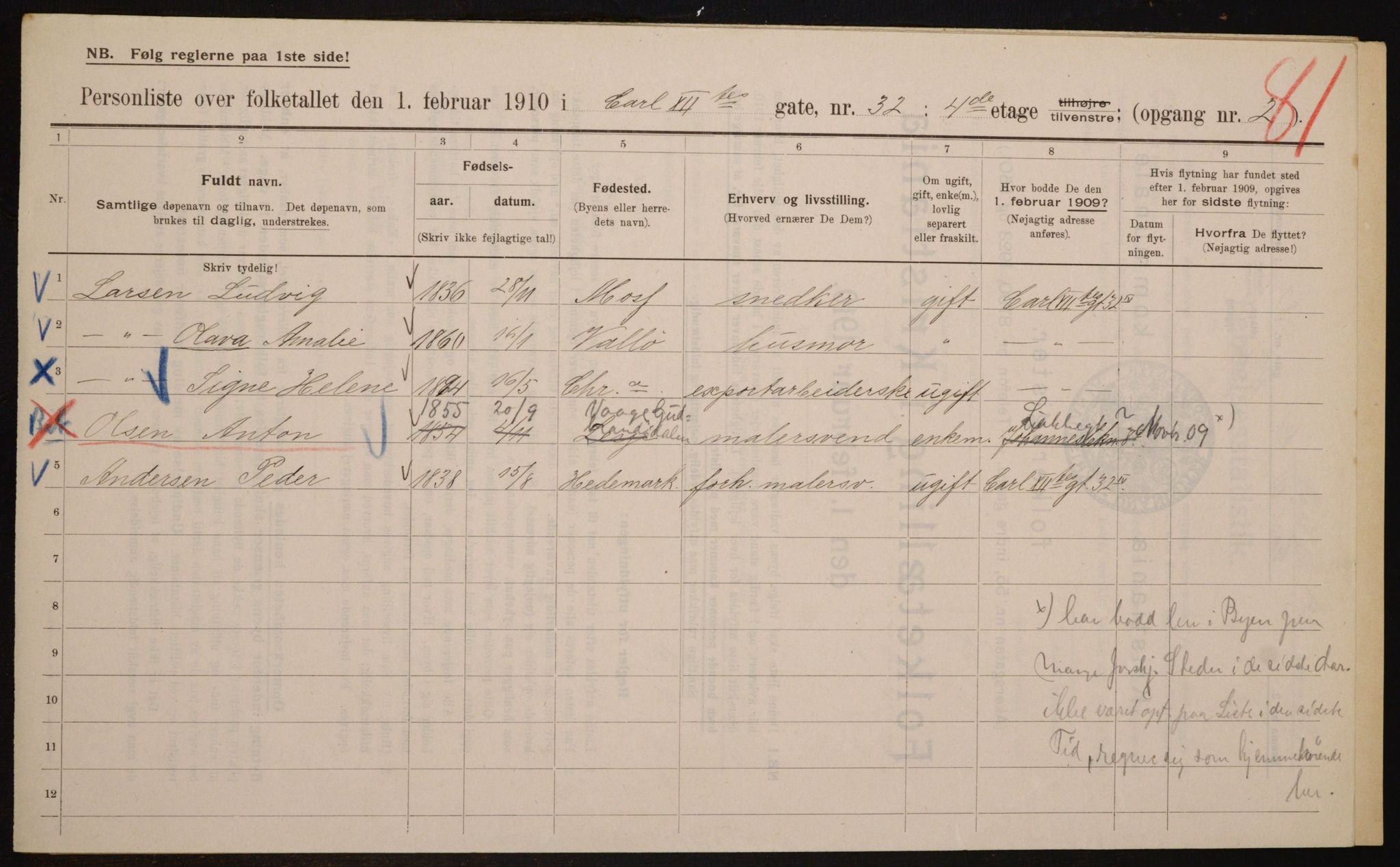 OBA, Municipal Census 1910 for Kristiania, 1910, p. 47261