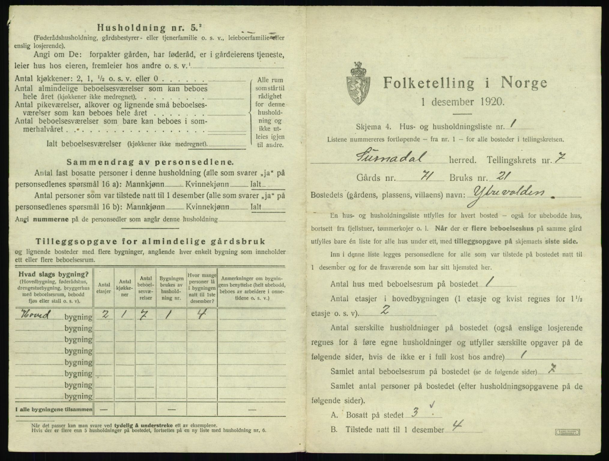 SAT, 1920 census for Surnadal, 1920, p. 713