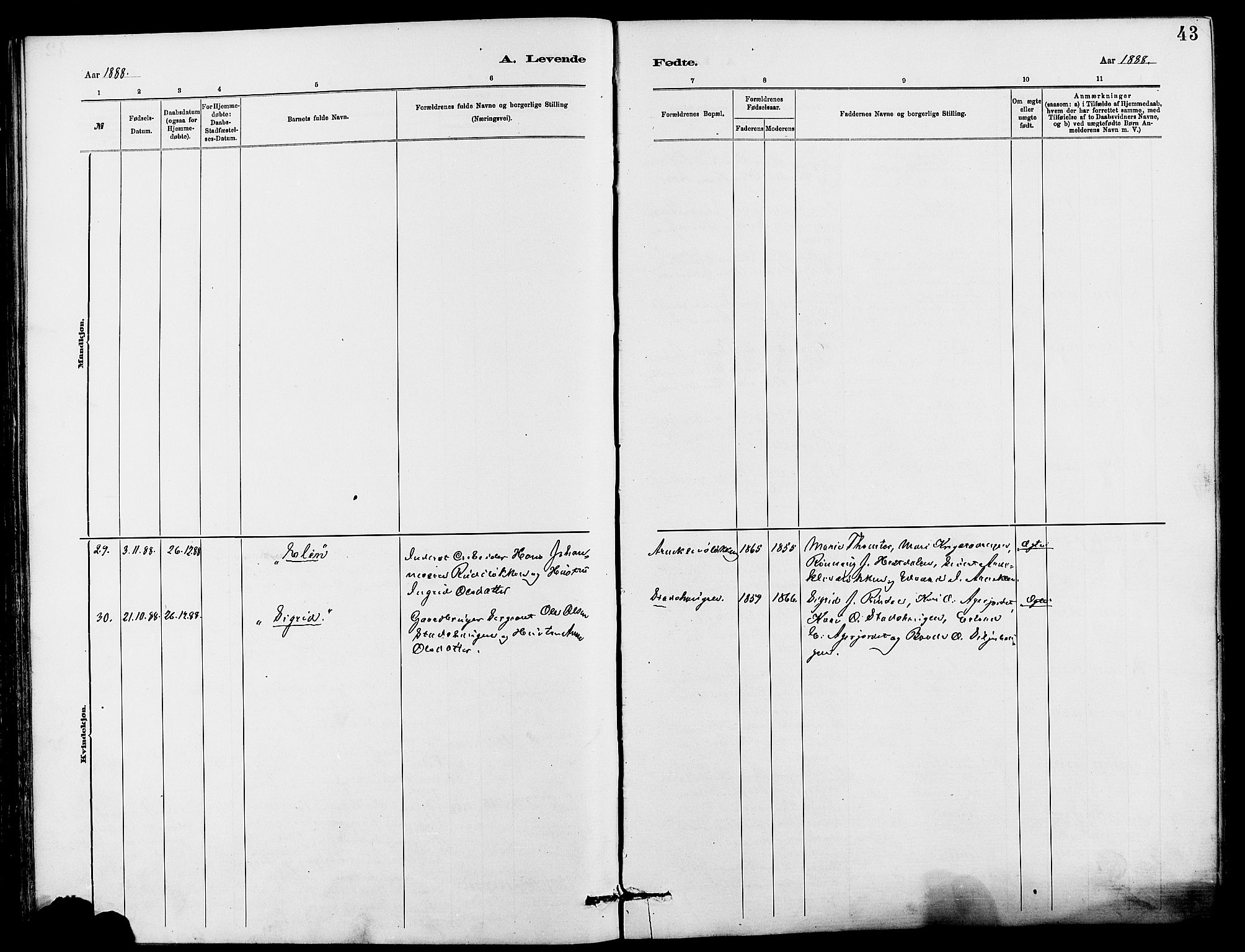 Dovre prestekontor, SAH/PREST-066/H/Ha/Hab/L0002: Parish register (copy) no. 2, 1881-1907, p. 43