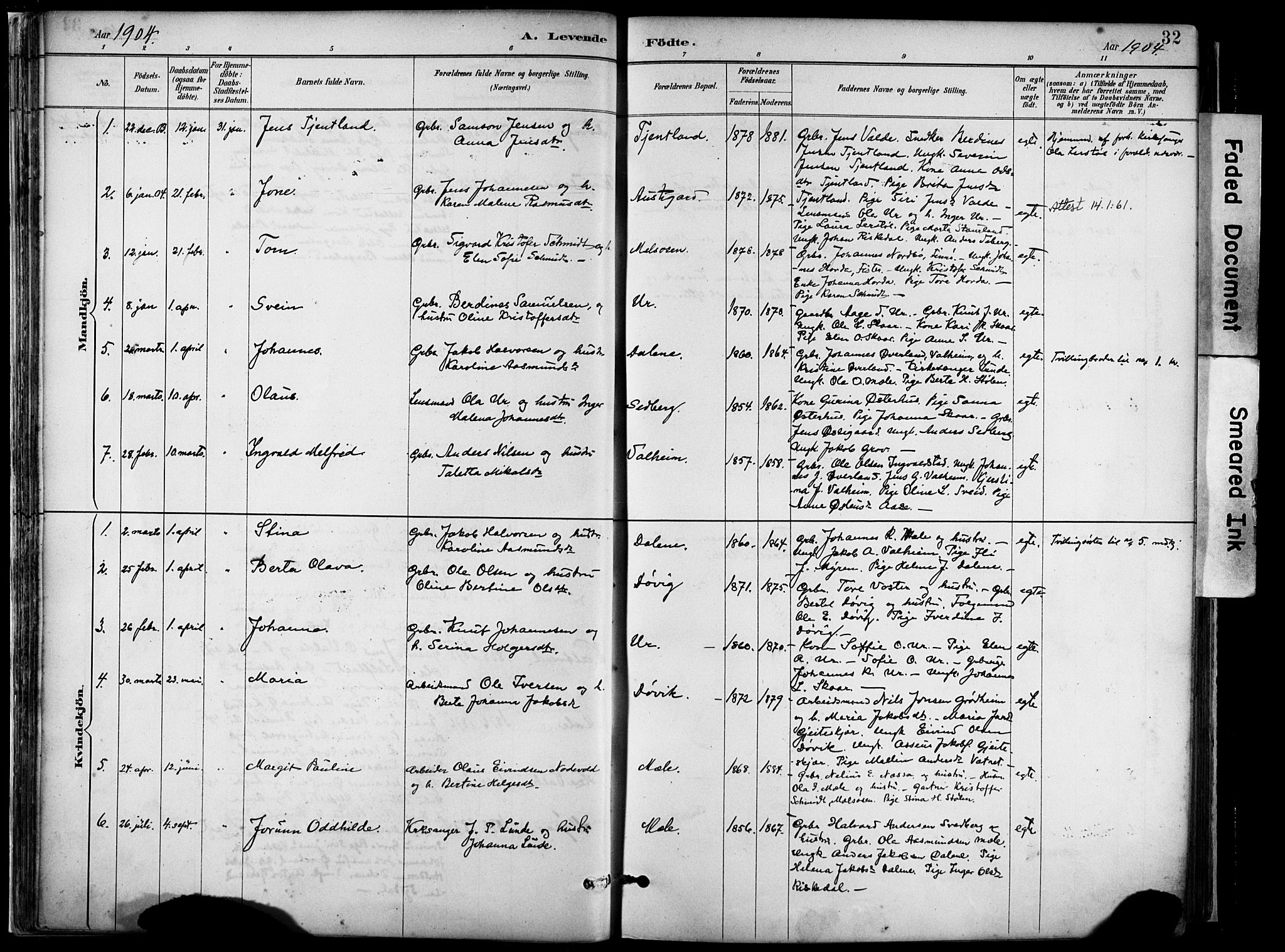 Hjelmeland sokneprestkontor, AV/SAST-A-101843/02/A/L0001: Parish register (official) no. A 16, 1887-1926, p. 32