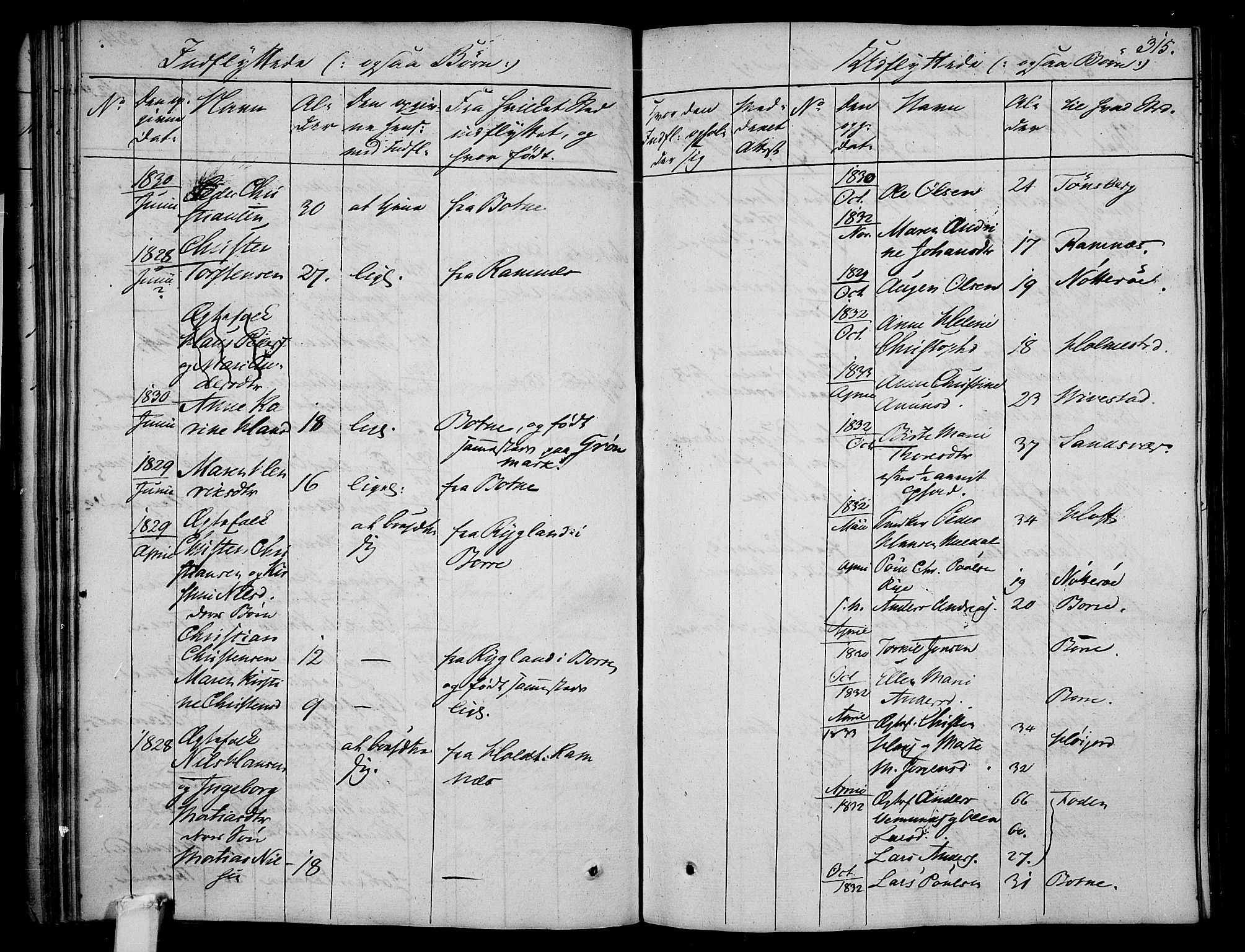 Våle kirkebøker, AV/SAKO-A-334/F/Fa/L0008: Parish register (official) no. I 8, 1824-1844, p. 315