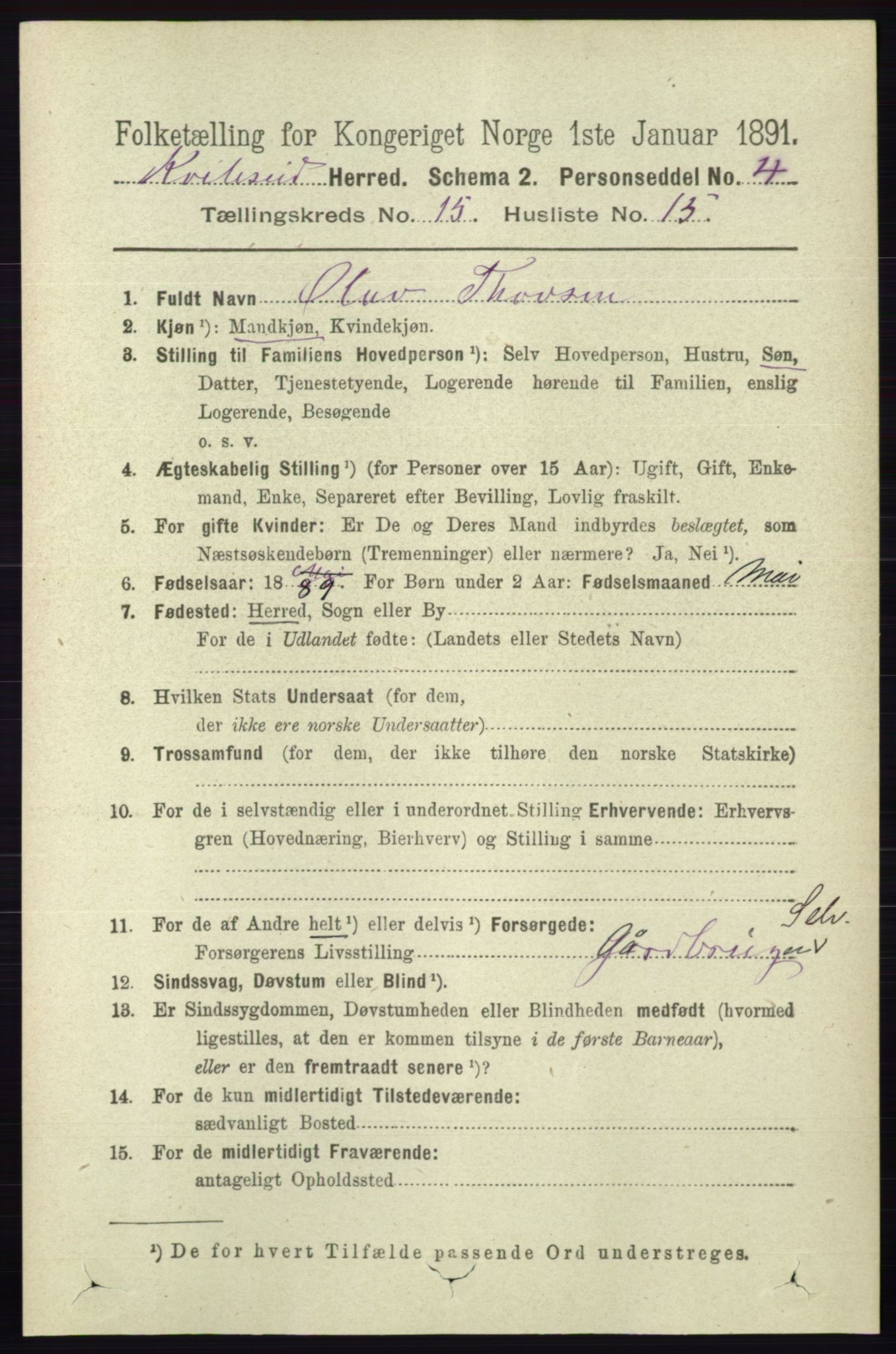 RA, 1891 census for 0829 Kviteseid, 1891, p. 3595