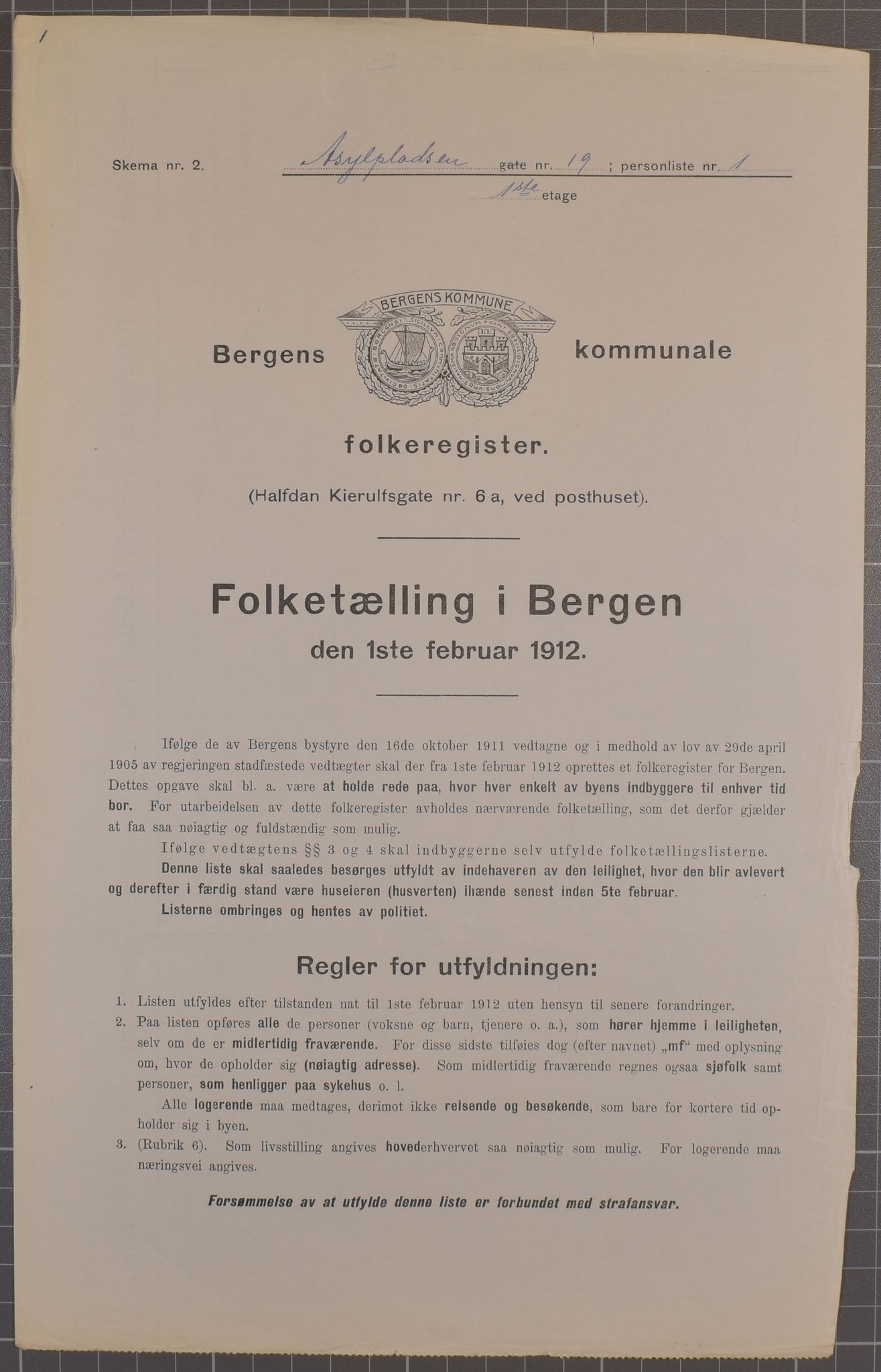 SAB, Municipal Census 1912 for Bergen, 1912, p. 1688