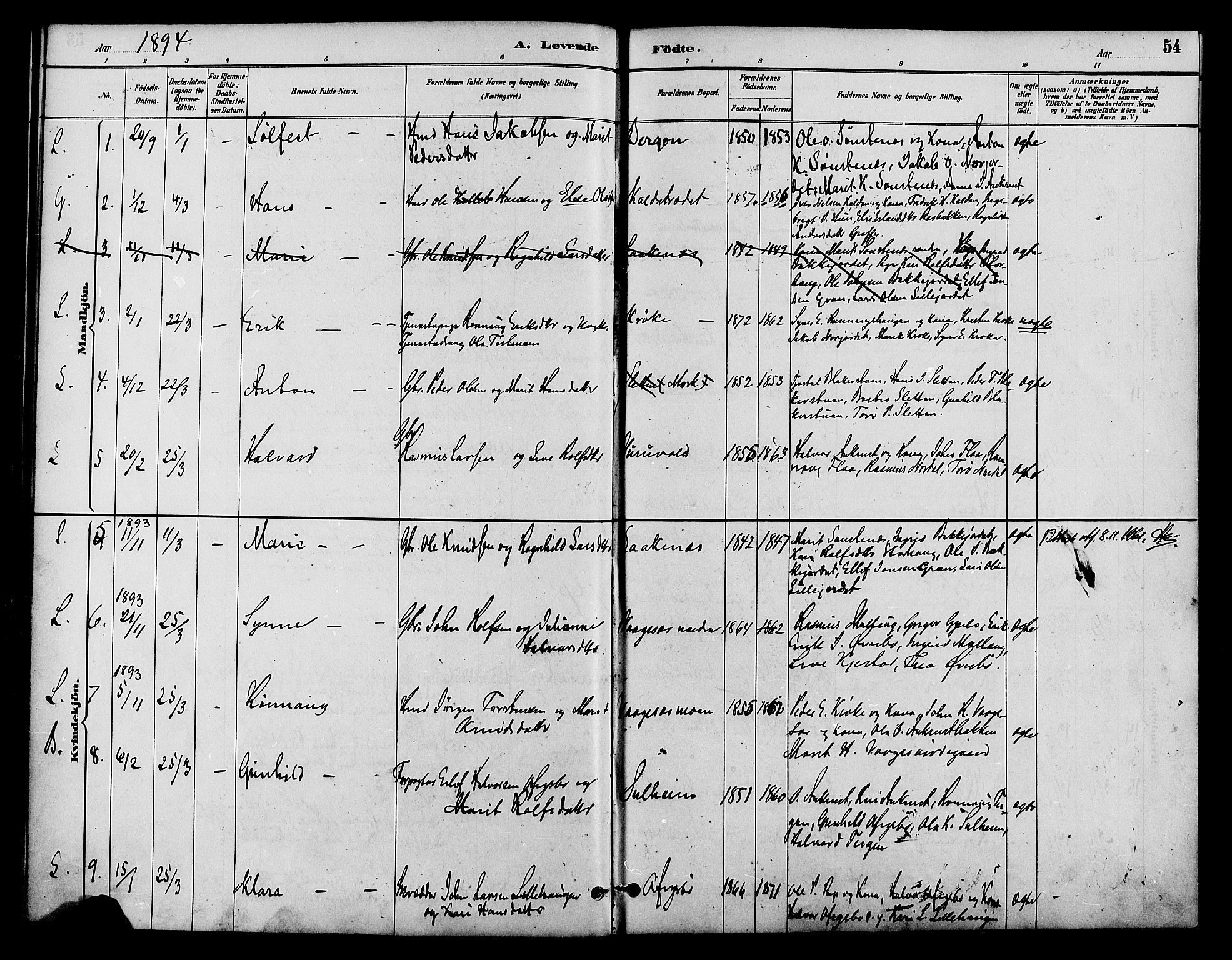 Lom prestekontor, AV/SAH-PREST-070/K/L0008: Parish register (official) no. 8, 1885-1898, p. 54