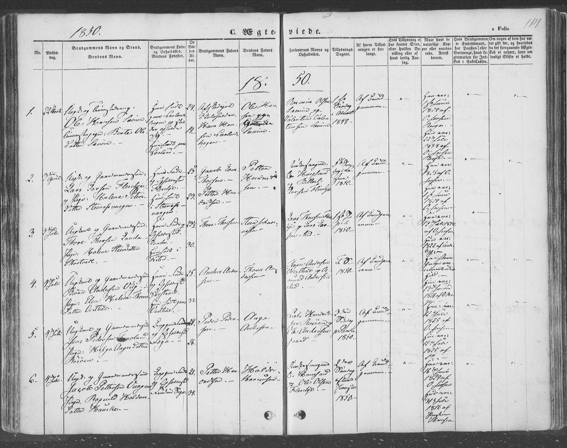 Finnøy sokneprestkontor, SAST/A-101825/H/Ha/Haa/L0007: Parish register (official) no. A 7, 1847-1862, p. 114