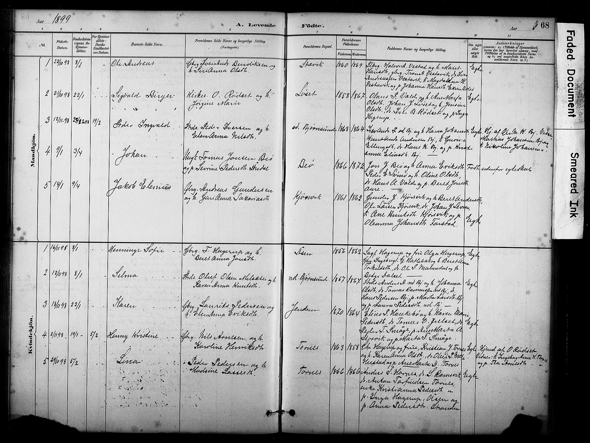 Ministerialprotokoller, klokkerbøker og fødselsregistre - Møre og Romsdal, SAT/A-1454/565/L0755: Parish register (copy) no. 565C04, 1883-1903, p. 68
