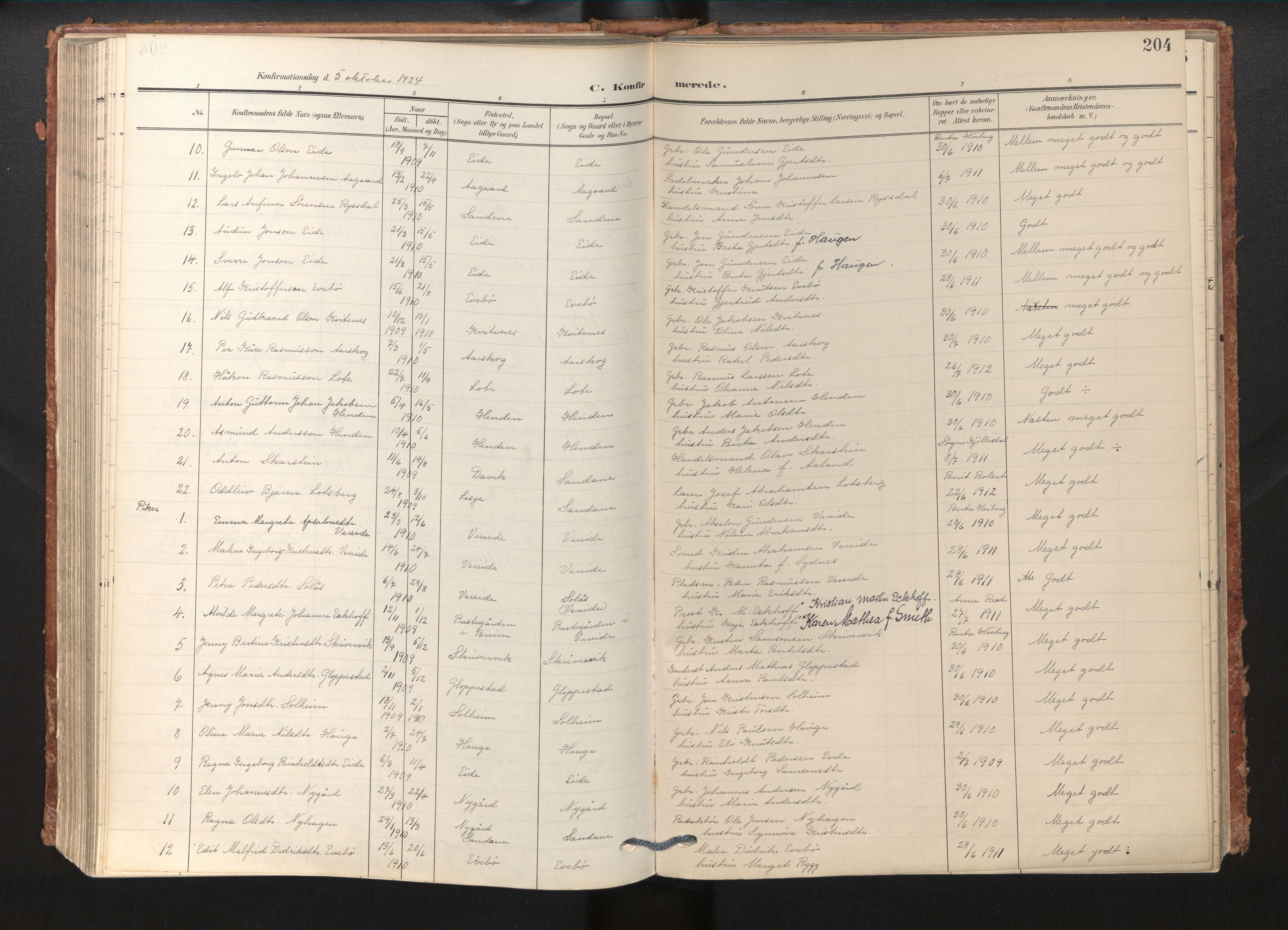 Gloppen sokneprestembete, SAB/A-80101/H/Haa/Haab/L0002: Parish register (official) no. B 2, 1906-1932, p. 203b-204a