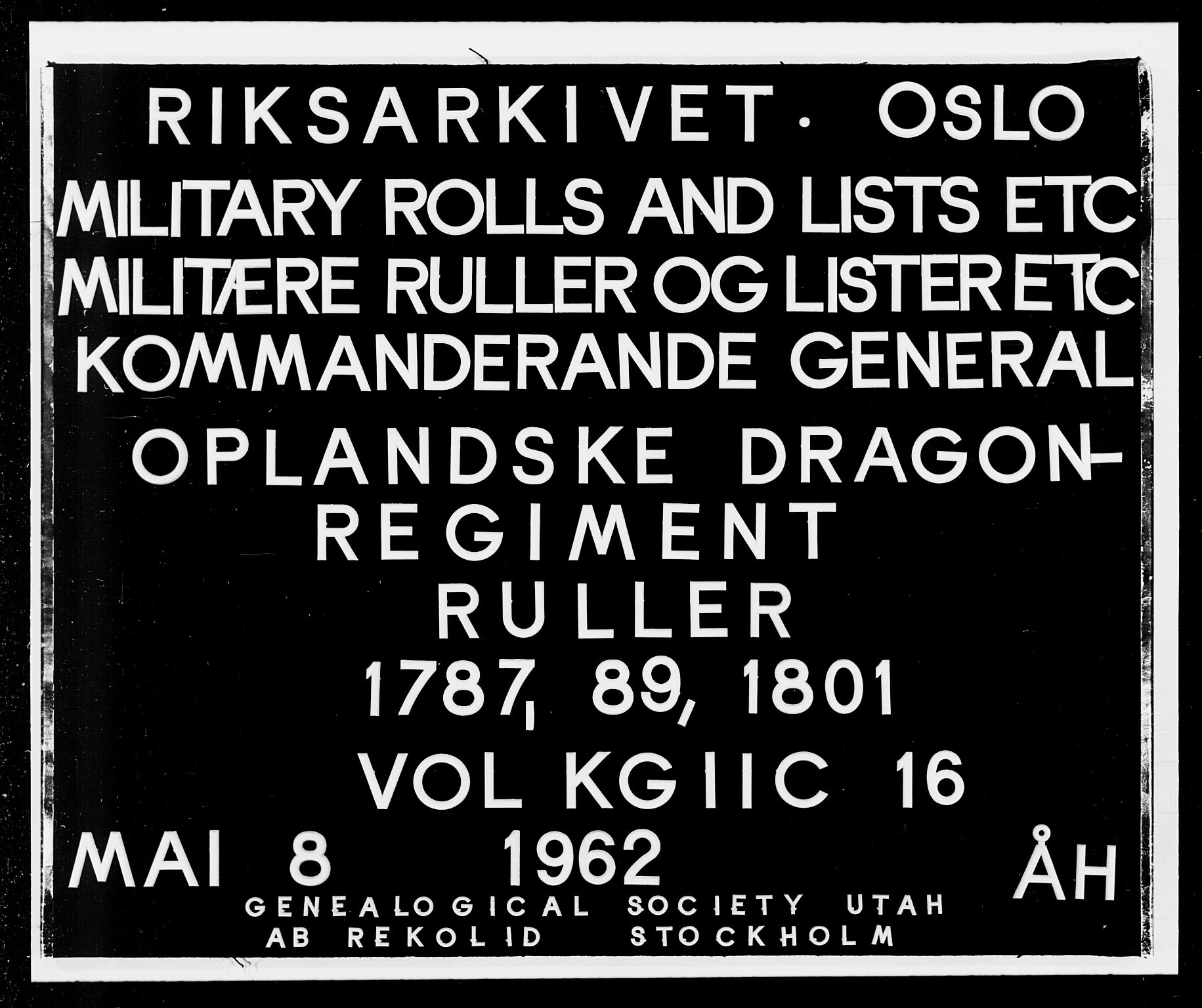 Generalitets- og kommissariatskollegiet, Det kongelige norske kommissariatskollegium, AV/RA-EA-5420/E/Eh/L0016: Opplandske dragonregiment, 1789-1801, p. 1