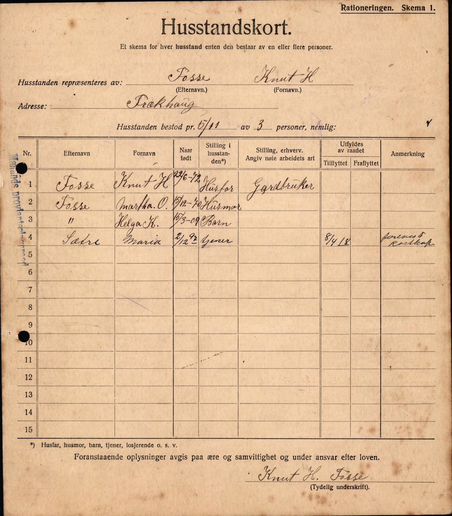 IKAH, Meland kommune, Provianteringsrådet, Husstander per 01.11.1917, 1917-1918, p. 221