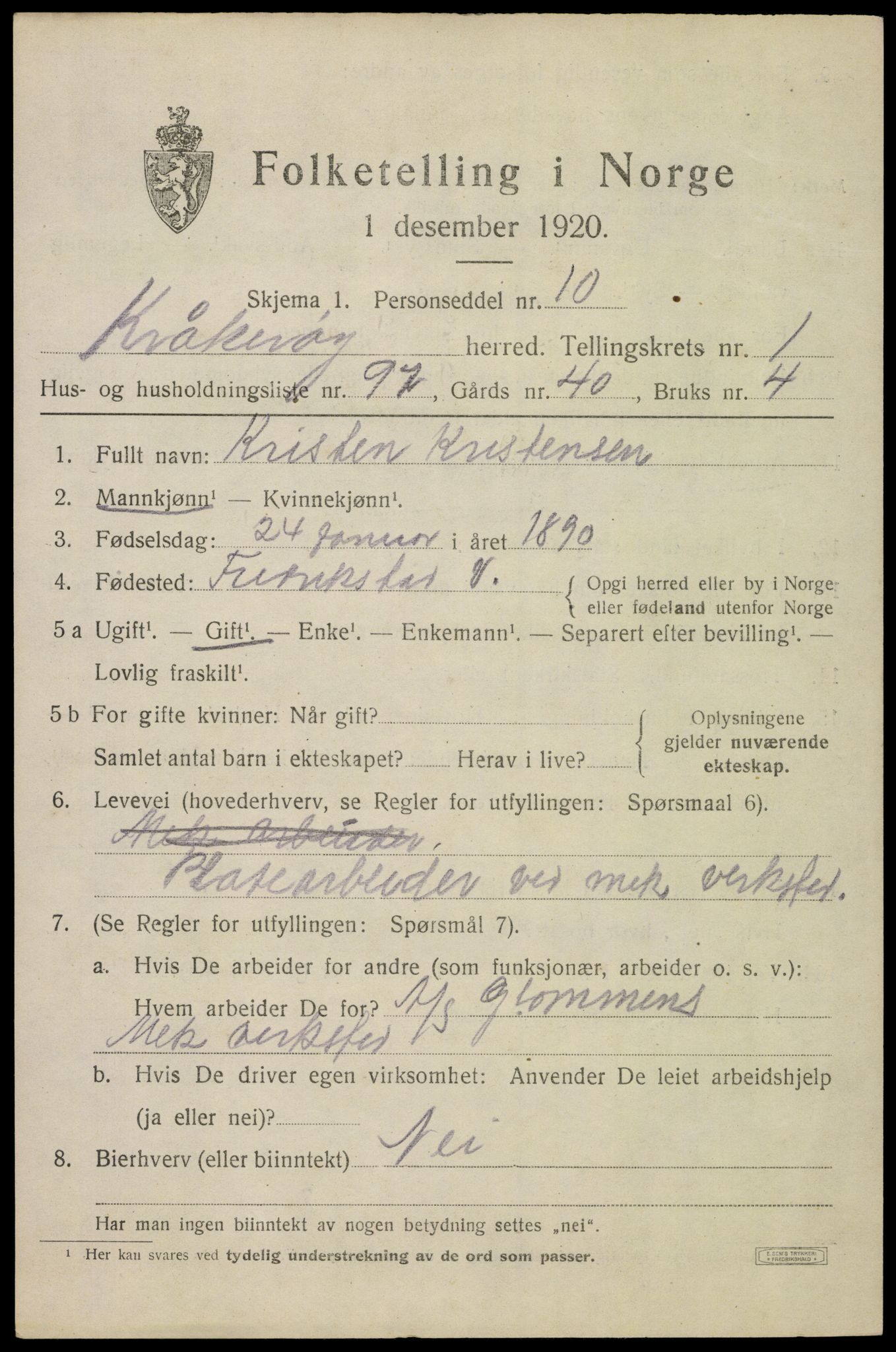 SAO, 1920 census for Kråkerøy, 1920, p. 2382