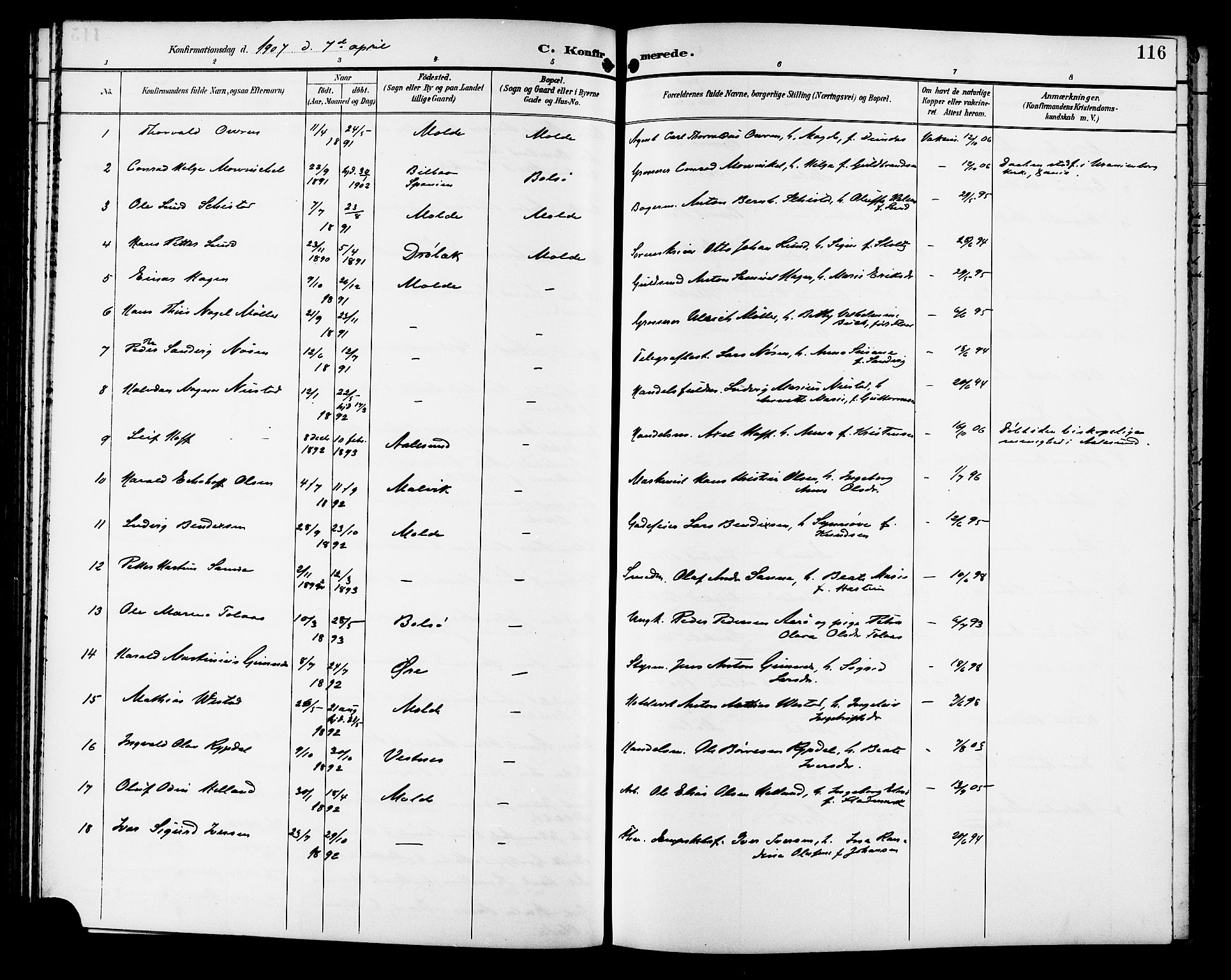 Ministerialprotokoller, klokkerbøker og fødselsregistre - Møre og Romsdal, SAT/A-1454/558/L0702: Parish register (copy) no. 558C03, 1894-1915, p. 116