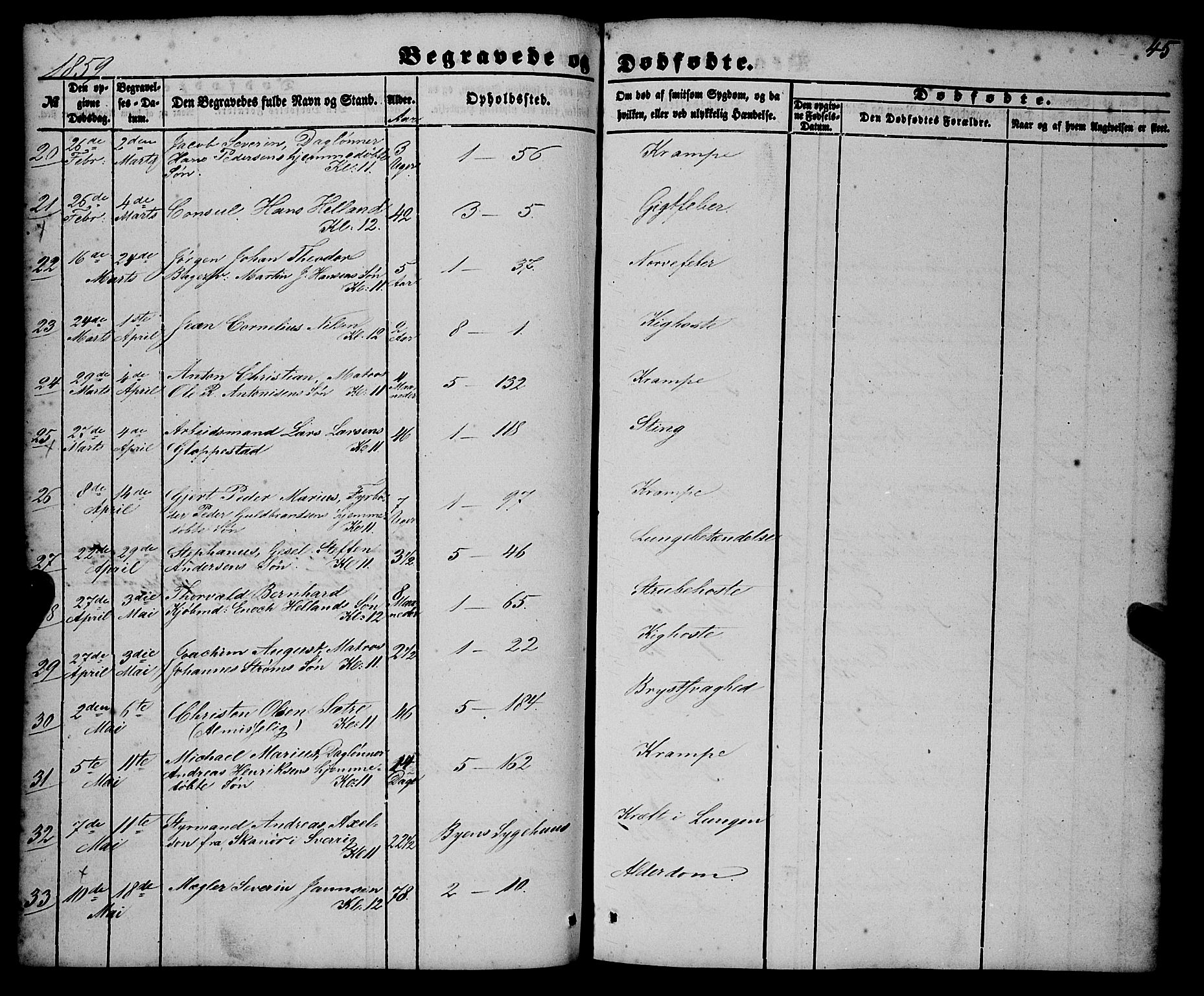 Nykirken Sokneprestembete, AV/SAB-A-77101/H/Haa/L0042: Parish register (official) no. E 2, 1850-1868, p. 45