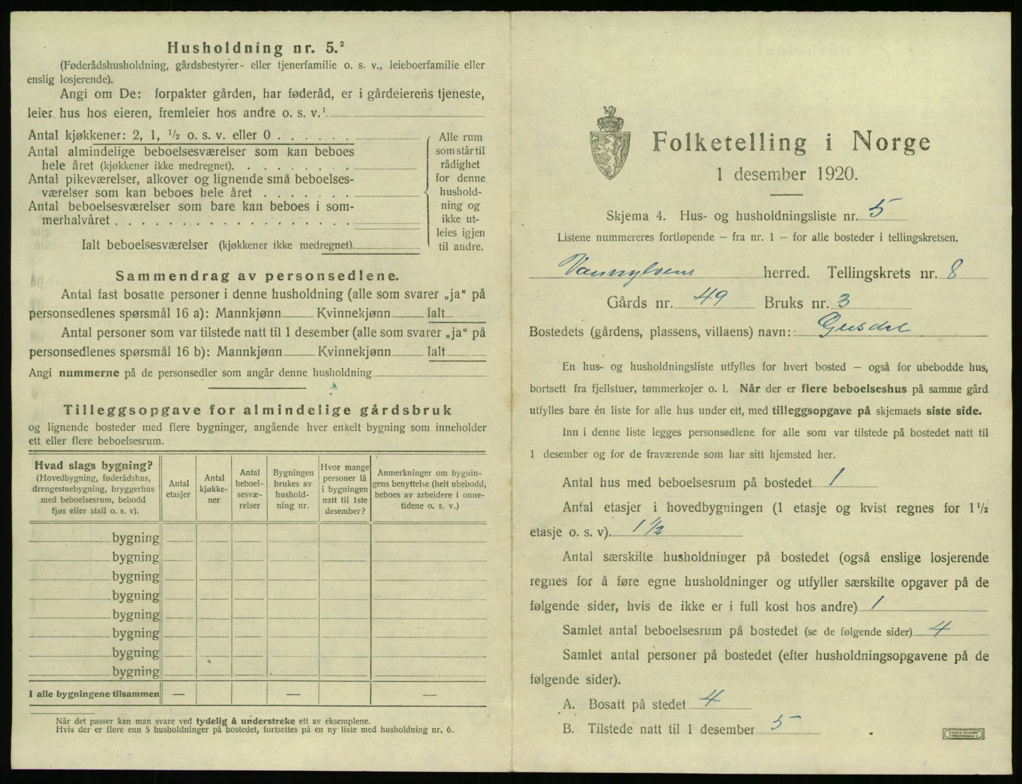 SAT, 1920 census for Vanylven, 1920, p. 623