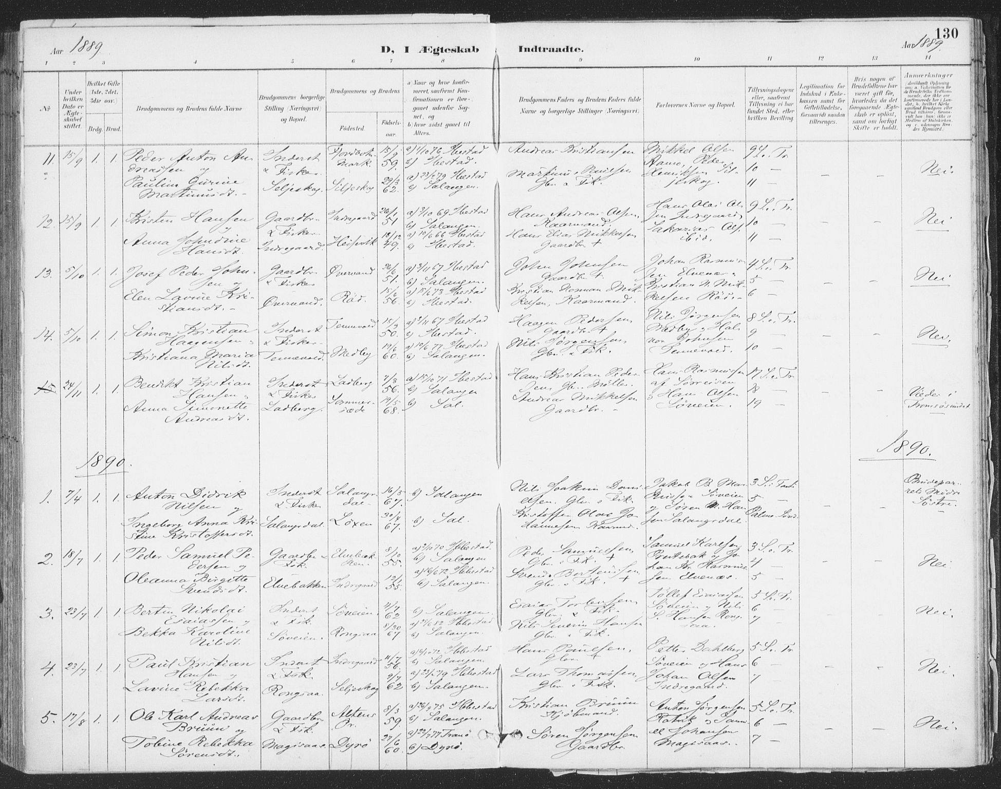 Ibestad sokneprestembete, AV/SATØ-S-0077/H/Ha/Haa/L0015kirke: Parish register (official) no. 15, 1888-1899, p. 130