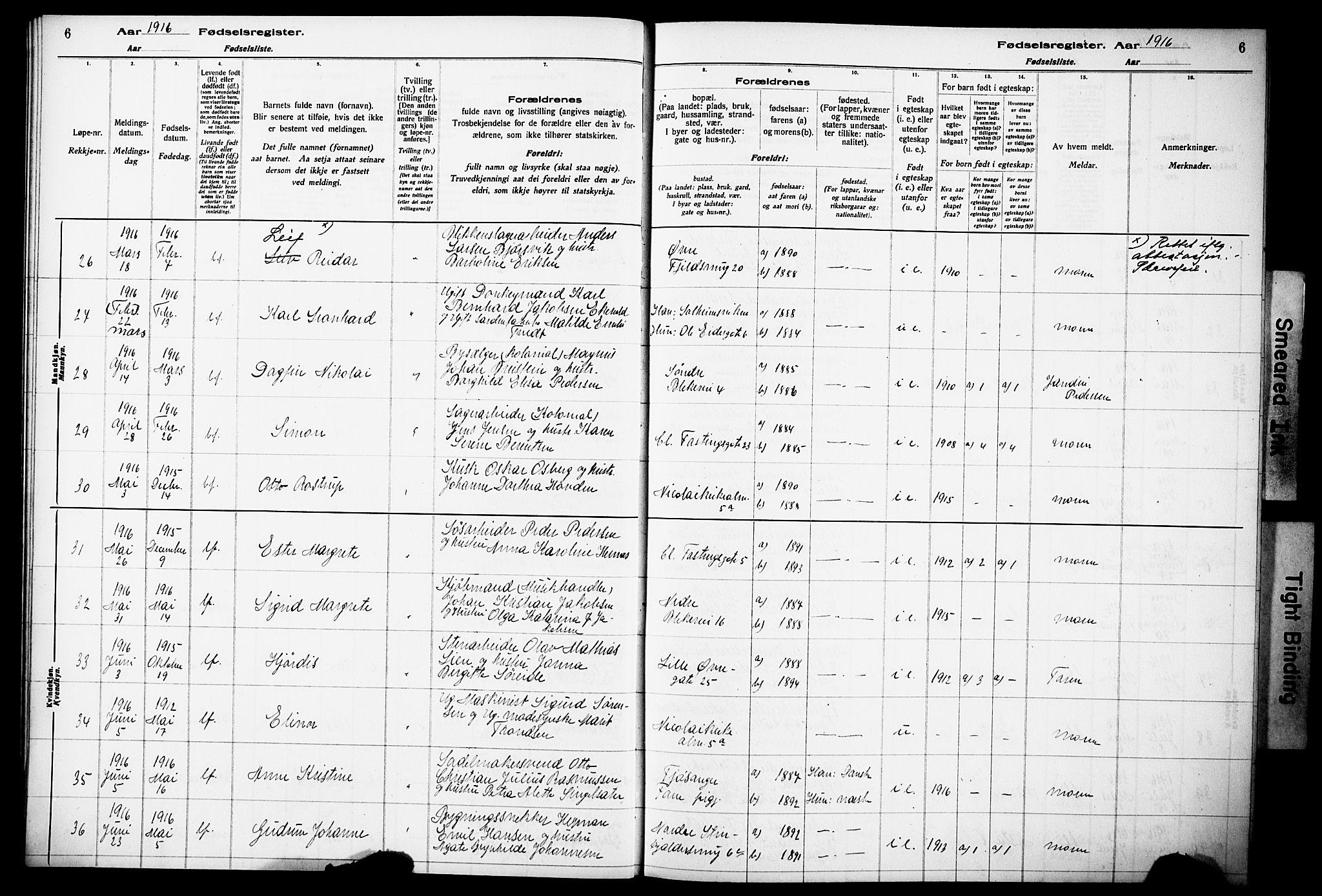 Korskirken sokneprestembete, AV/SAB-A-76101/I/Id/L00A1: Birth register no. A 1, 1916-1929, p. 6