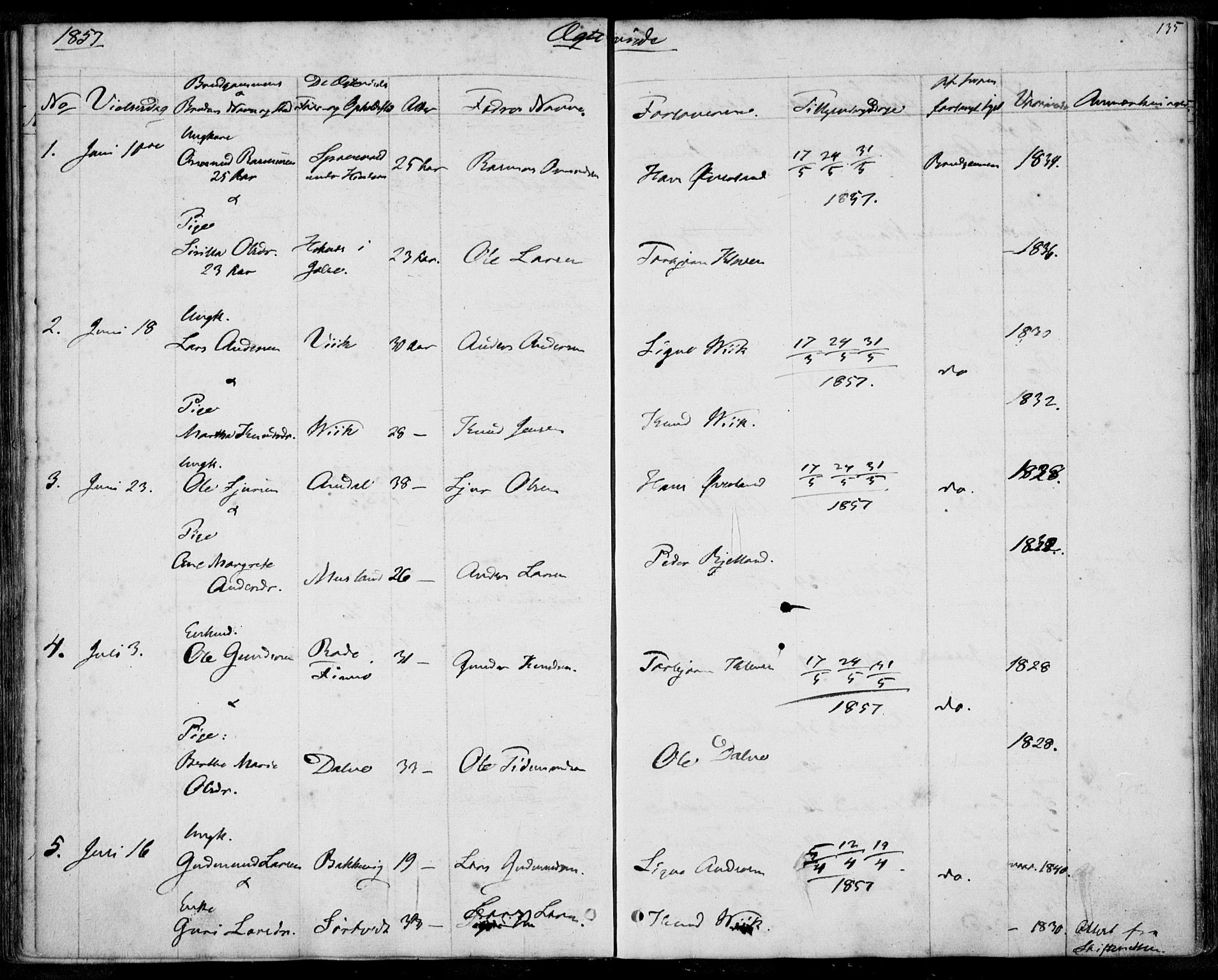 Nedstrand sokneprestkontor, SAST/A-101841/01/IV: Parish register (official) no. A 8, 1839-1860, p. 135