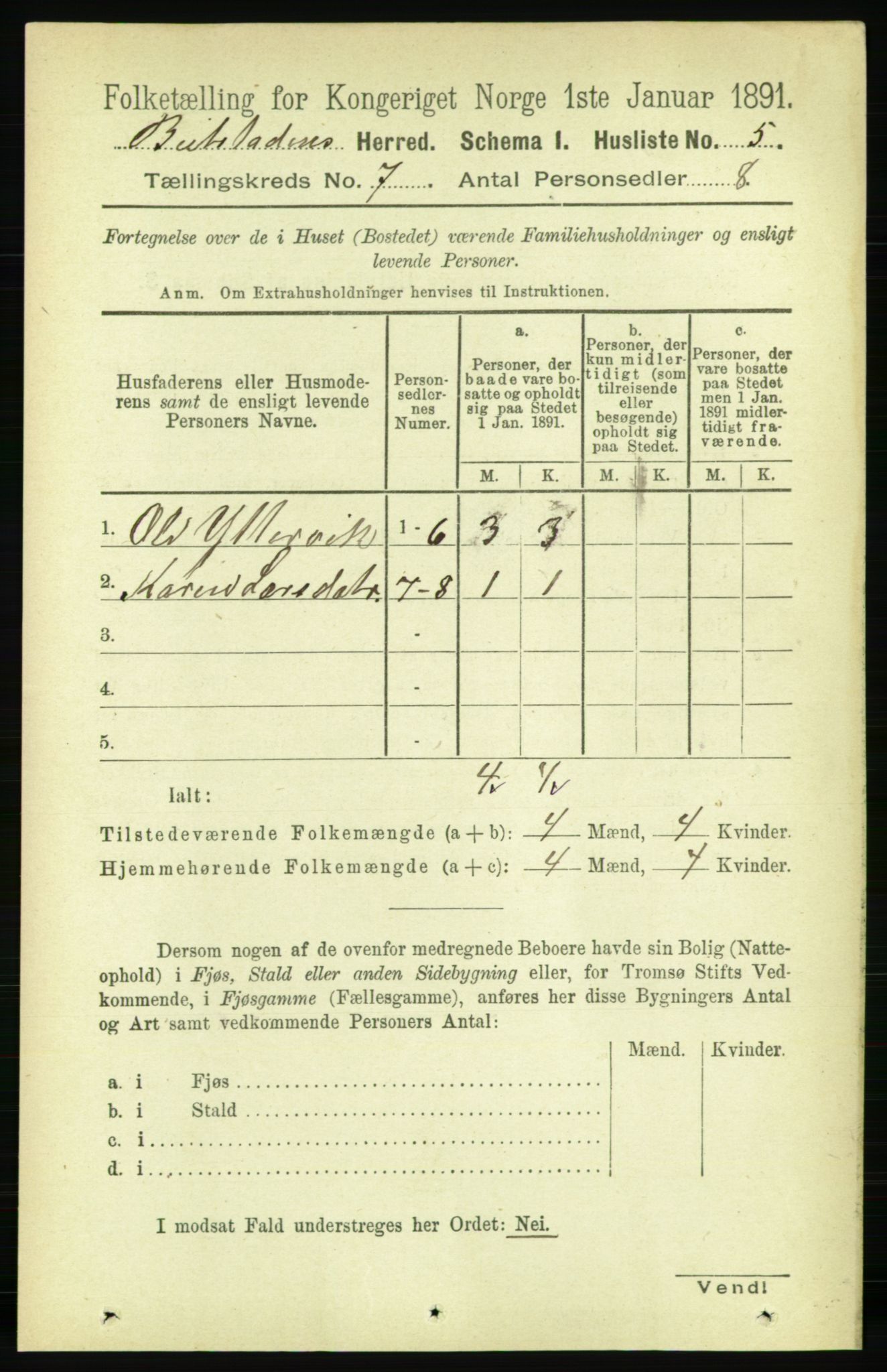 RA, 1891 census for 1727 Beitstad, 1891, p. 1680