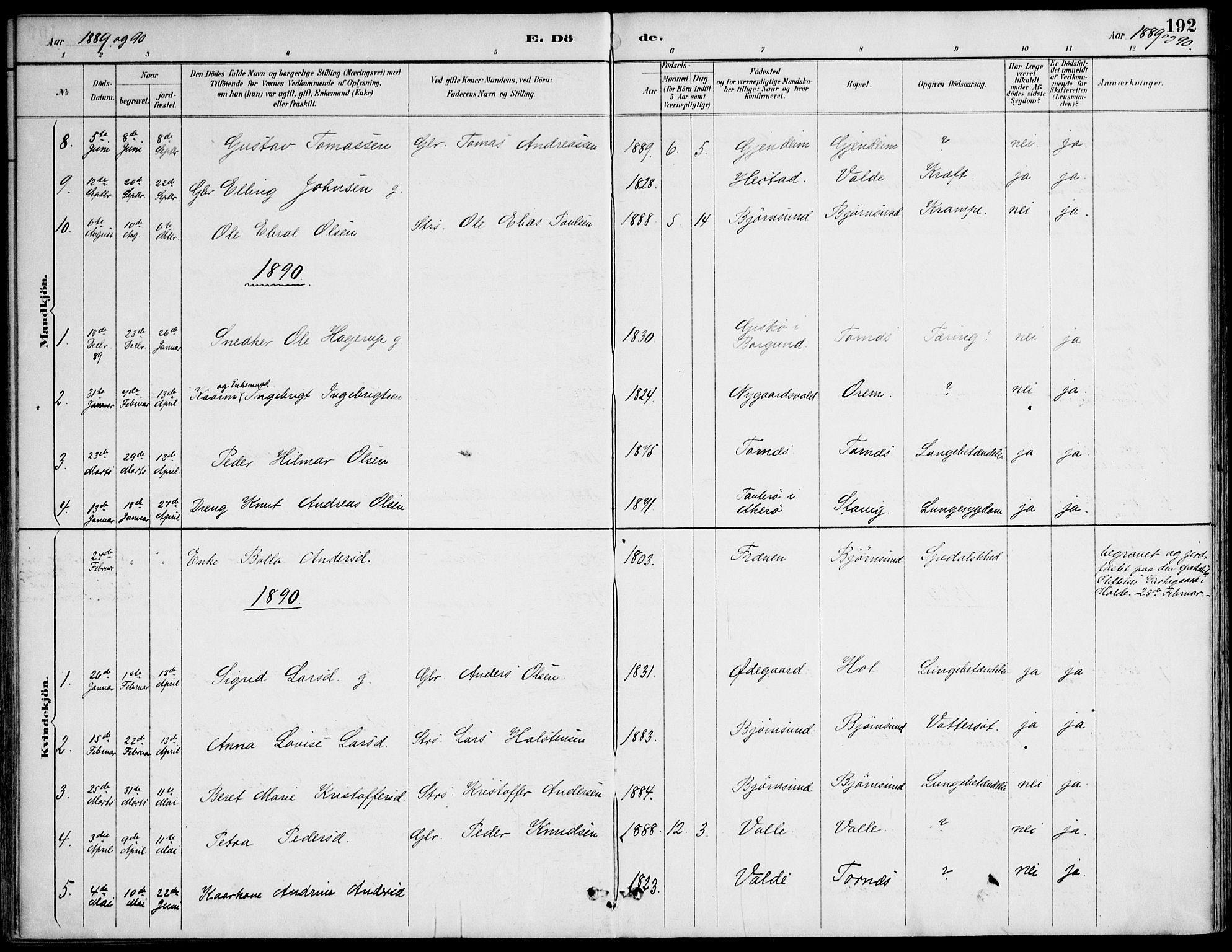 Ministerialprotokoller, klokkerbøker og fødselsregistre - Møre og Romsdal, AV/SAT-A-1454/565/L0750: Parish register (official) no. 565A04, 1887-1905, p. 192