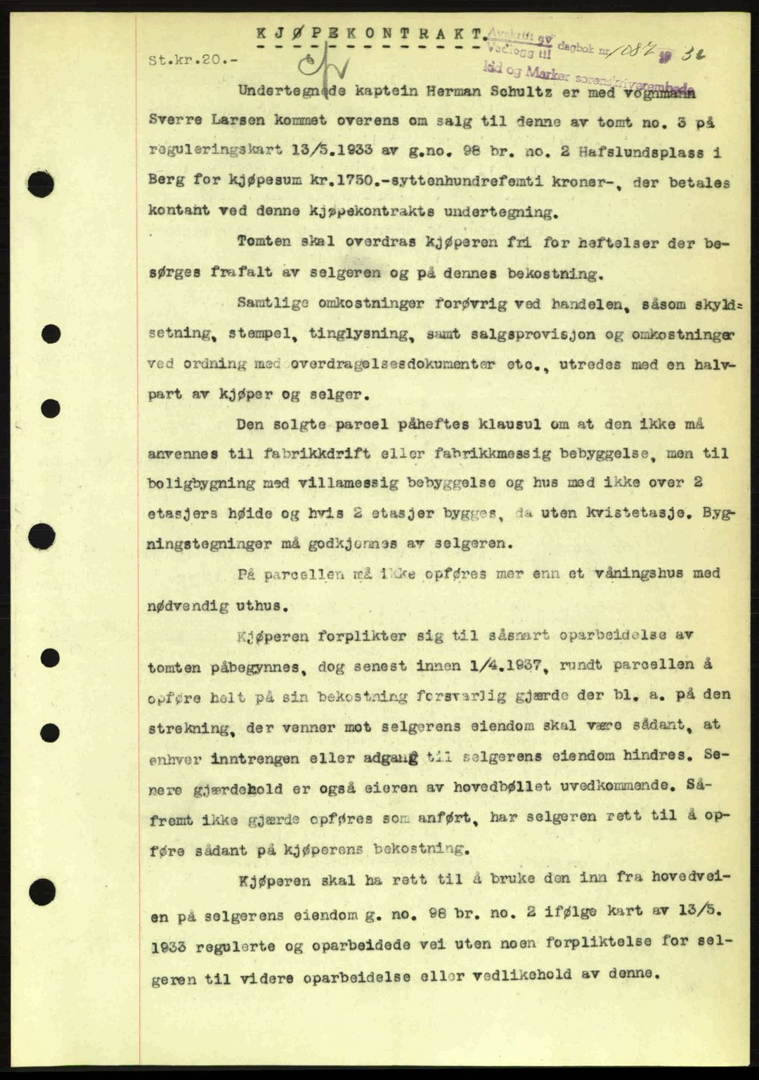 Idd og Marker sorenskriveri, AV/SAO-A-10283/G/Gb/Gbb/L0001: Mortgage book no. A1, 1936-1937, Diary no: : 1087/1936