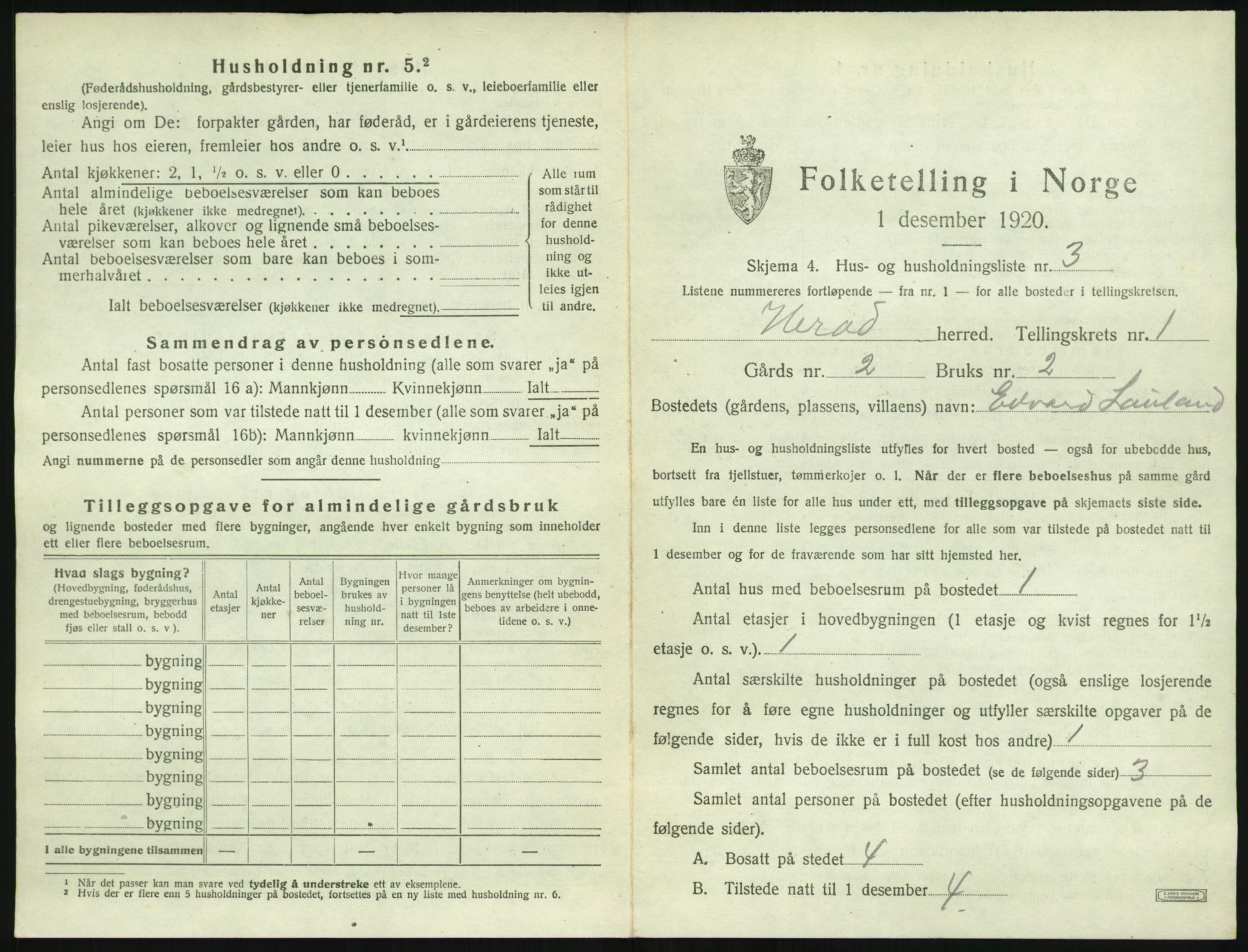 SAK, 1920 census for Herad, 1920, p. 26